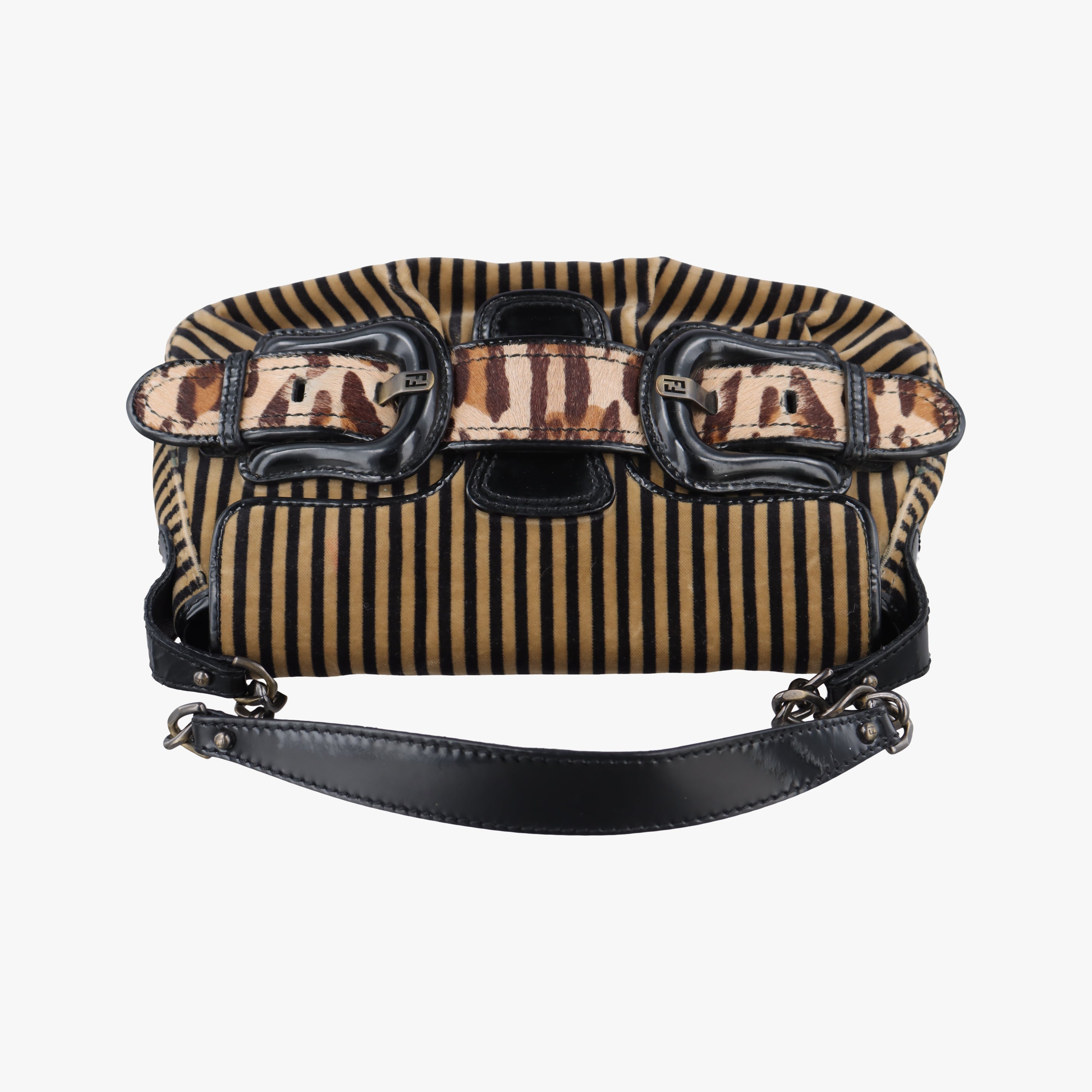 Vintage Fendi buckle Brown×Multicolour velour  handbag | stylenewstar
