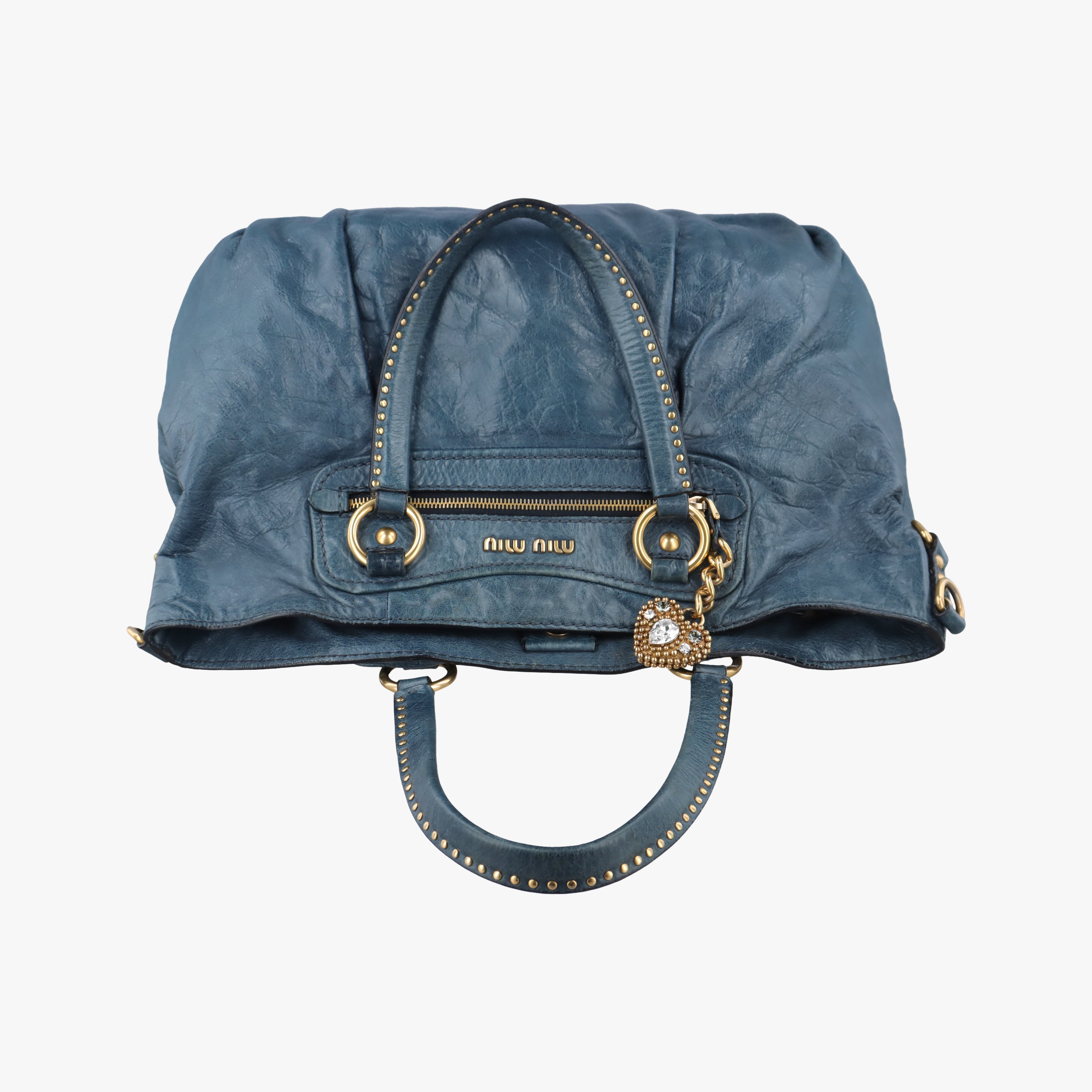 Pre-owned Miu Miu heart charm Blue Leather  shoulderbag | stylenewstar