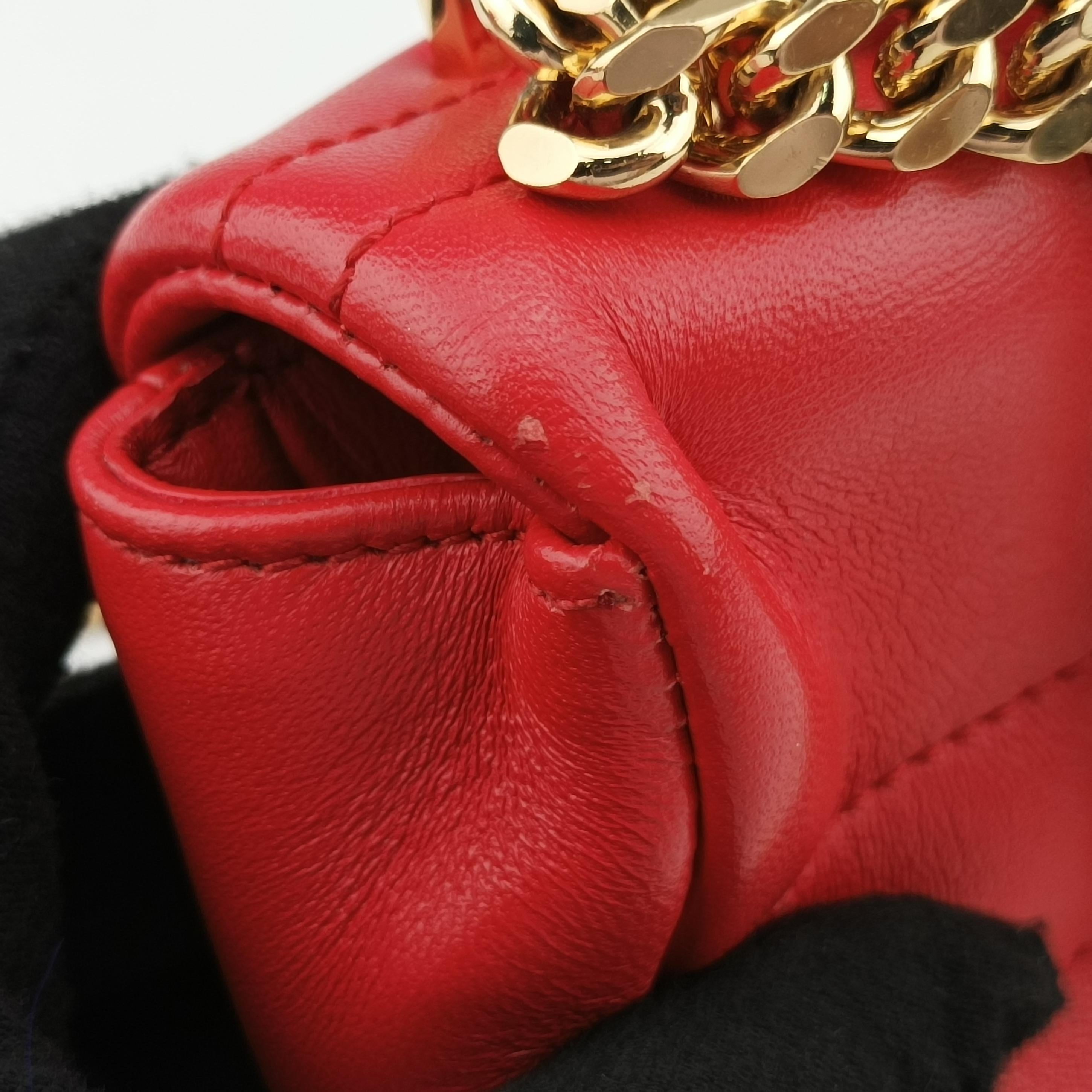 Pre-owned Burberry Lola chain TB Red Leather  shoulderbag | stylenewstar