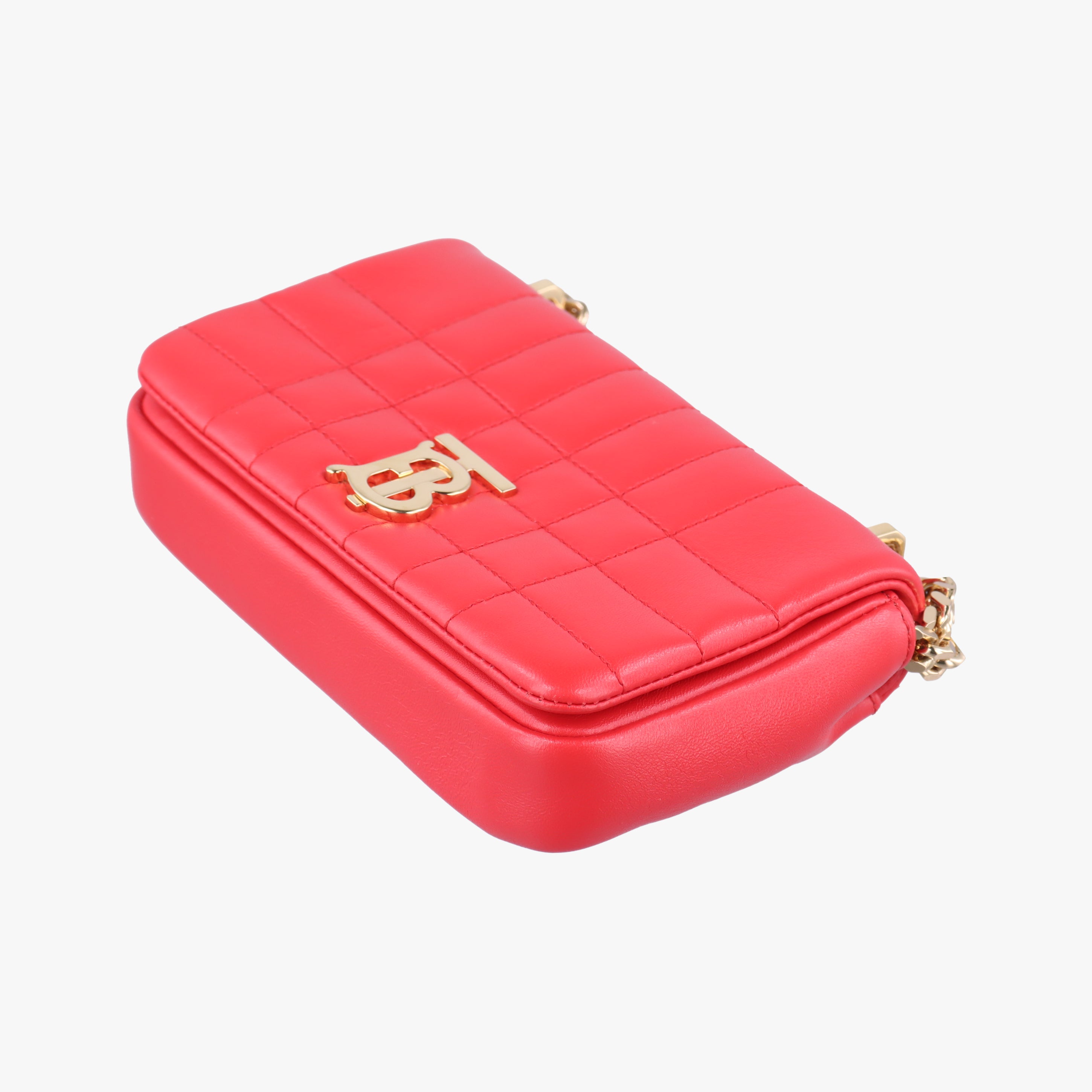 Pre-owned Burberry Lola chain TB Red Leather  shoulderbag | stylenewstar