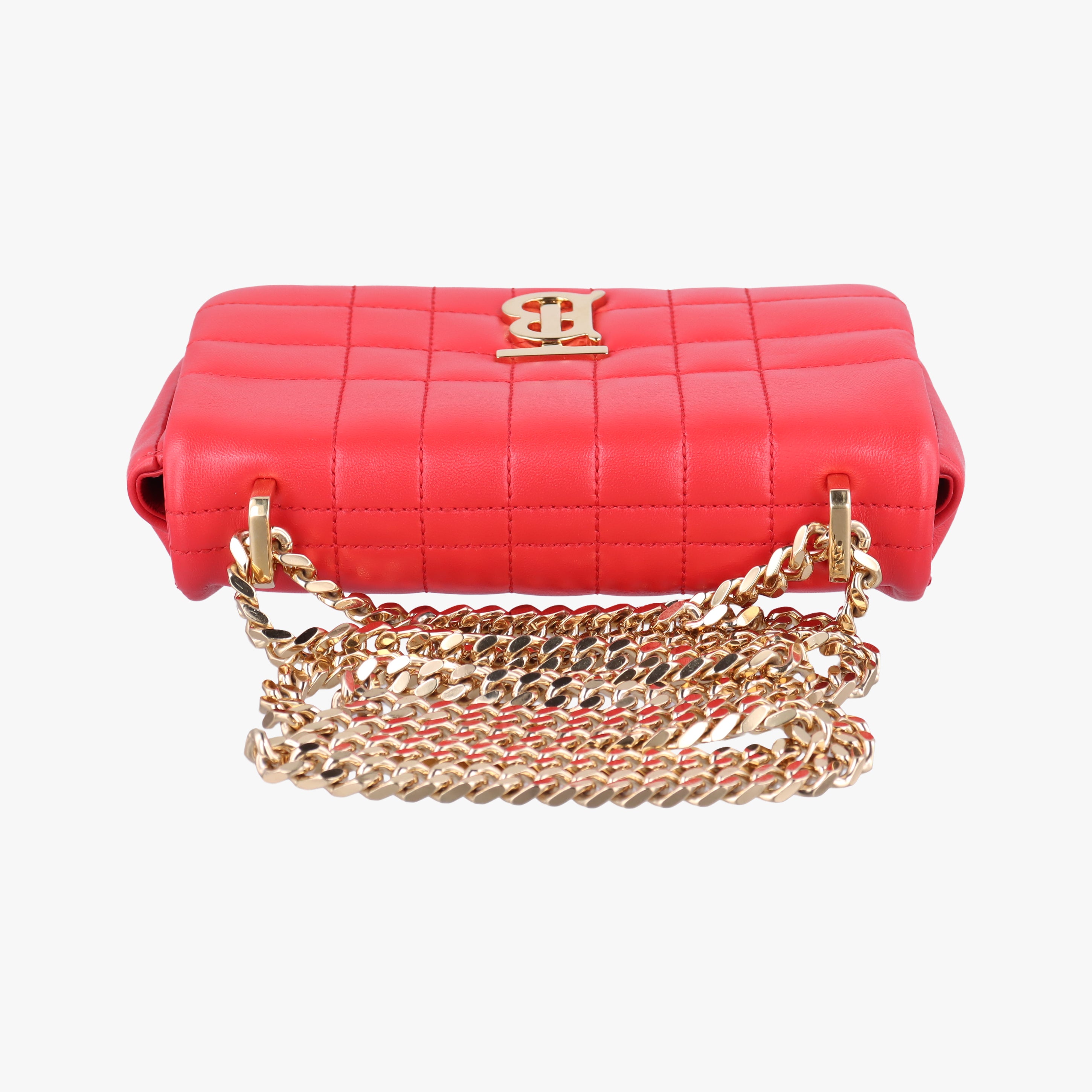 Pre-owned Burberry Lola chain TB Red Leather  shoulderbag | stylenewstar