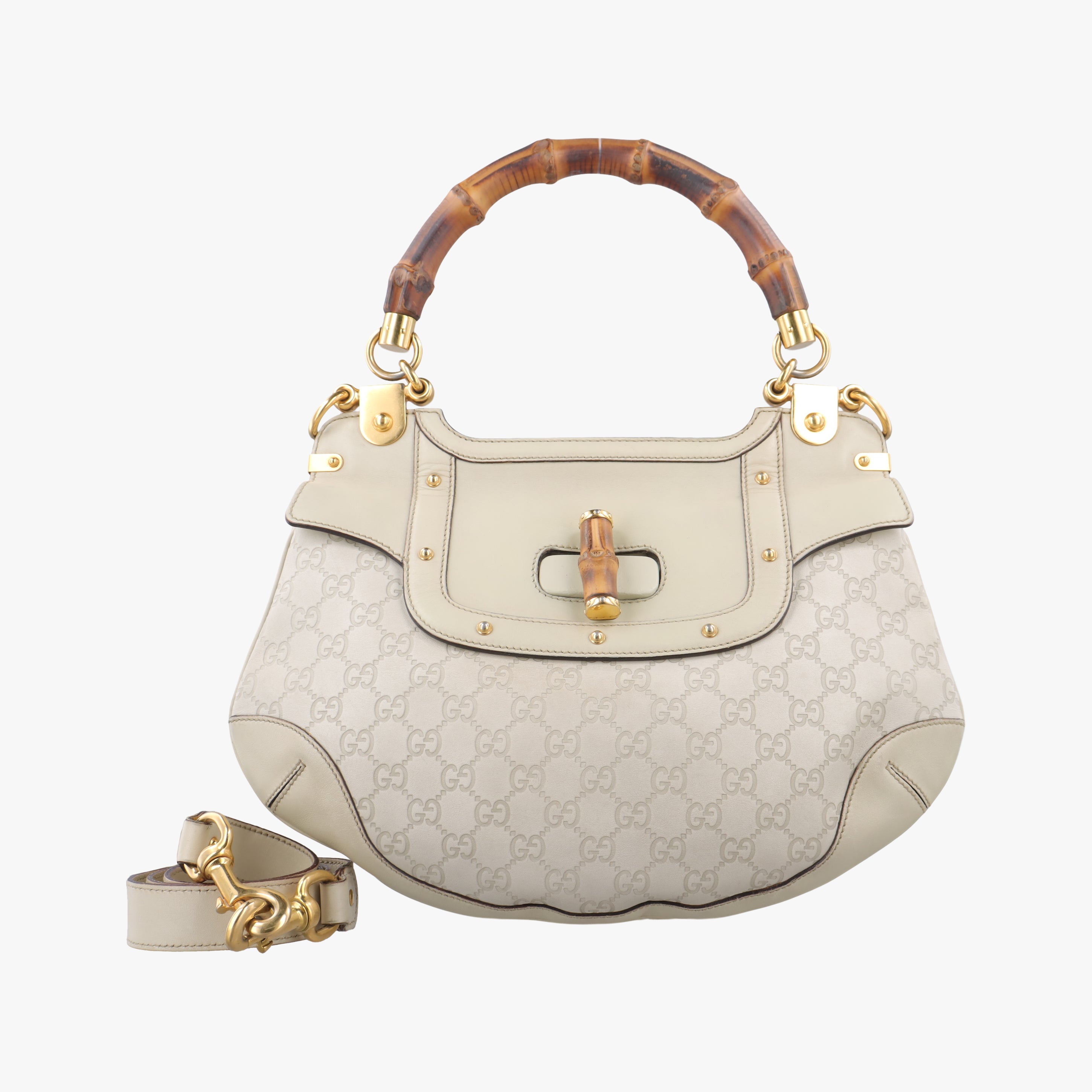 Pre-owned Gucci Bamboo Top Handle White Leather 159067 shoulderbag | stylenewstar