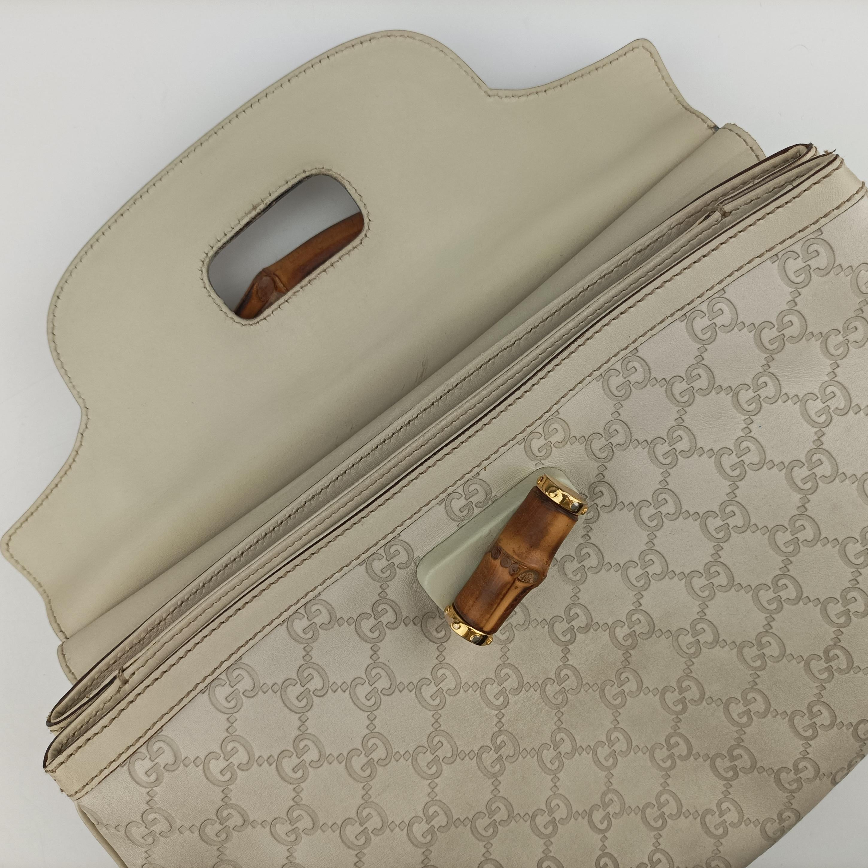 Pre-owned Gucci Bamboo Top Handle White Leather 159067 shoulderbag | stylenewstar