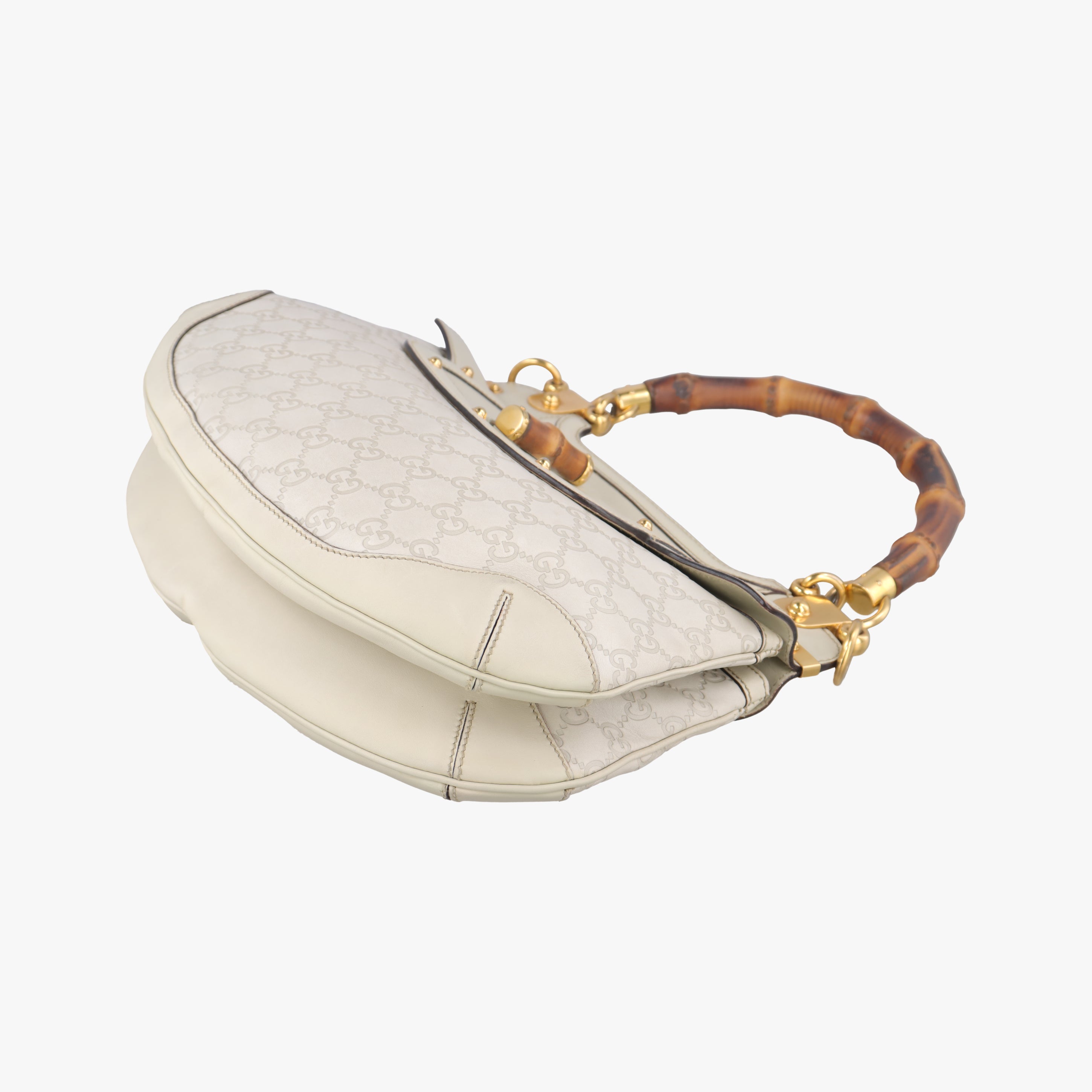 Pre-owned Gucci Bamboo Top Handle White Leather 159067 shoulderbag | stylenewstar