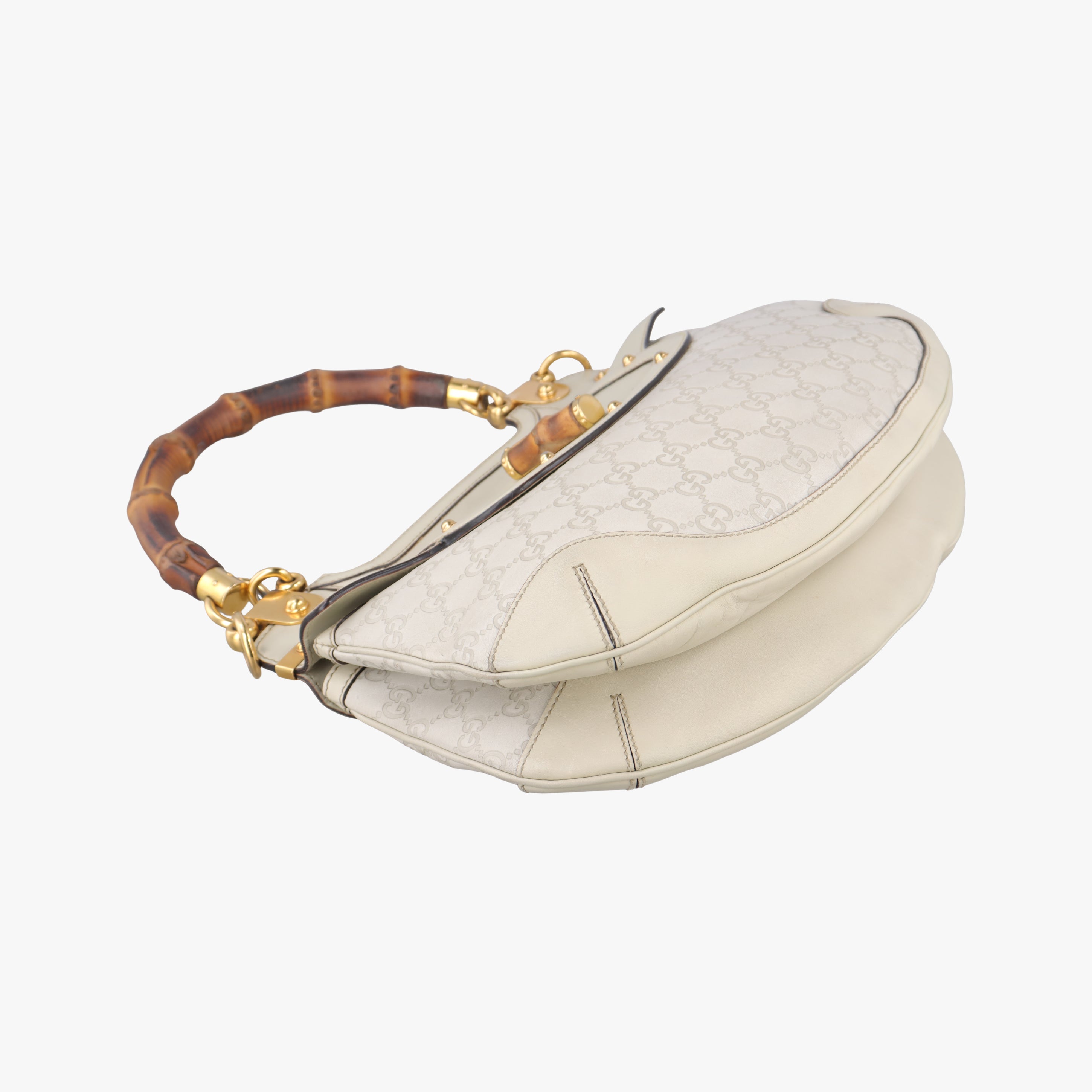 Pre-owned Gucci Bamboo Top Handle White Leather 159067 shoulderbag | stylenewstar