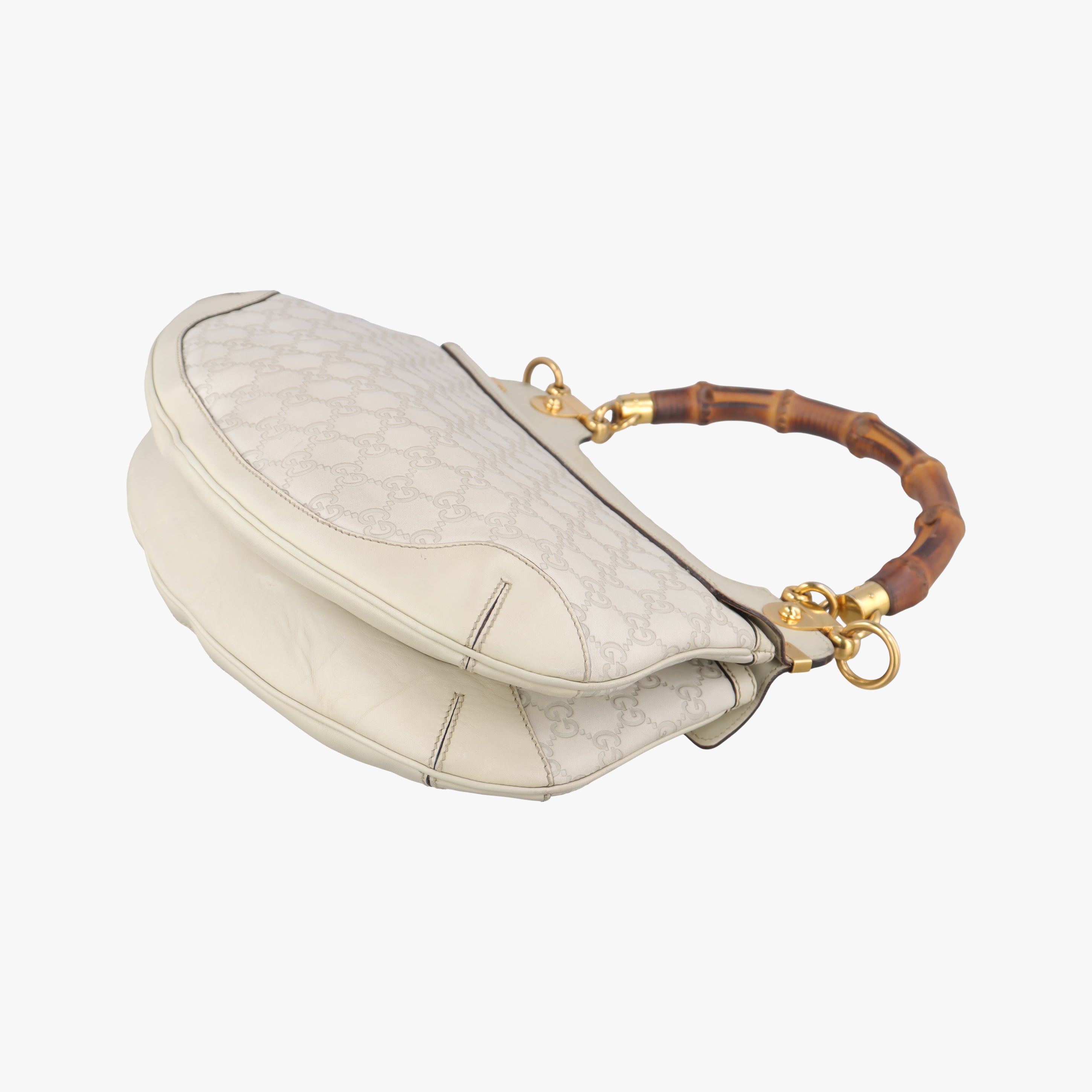 Pre-owned Gucci Bamboo Top Handle White Leather 159067 shoulderbag | stylenewstar