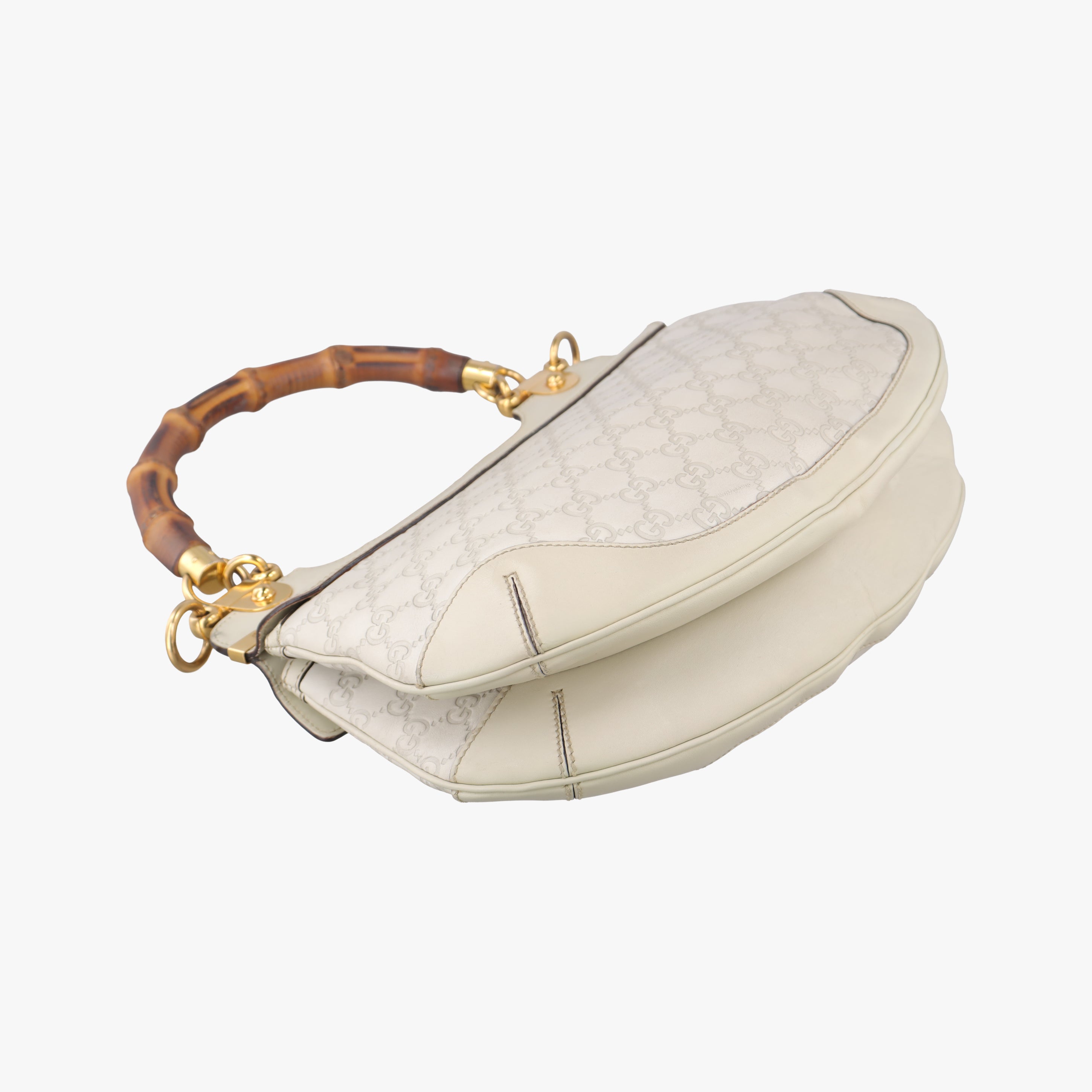Pre-owned Gucci Bamboo Top Handle White Leather 159067 shoulderbag | stylenewstar
