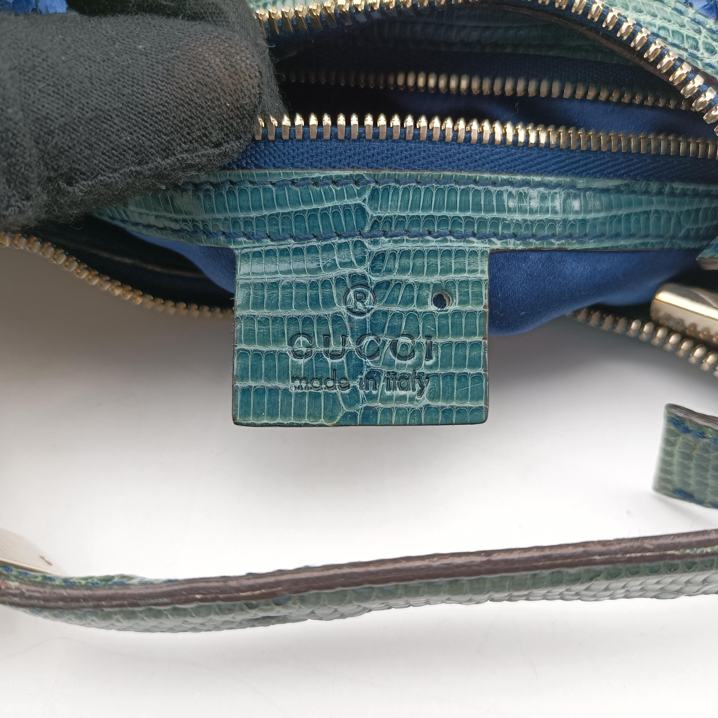 Secondhand Gucci Hobo Blue×Green Lizard Skin × Sequins 147797 handbag | stylenewstar