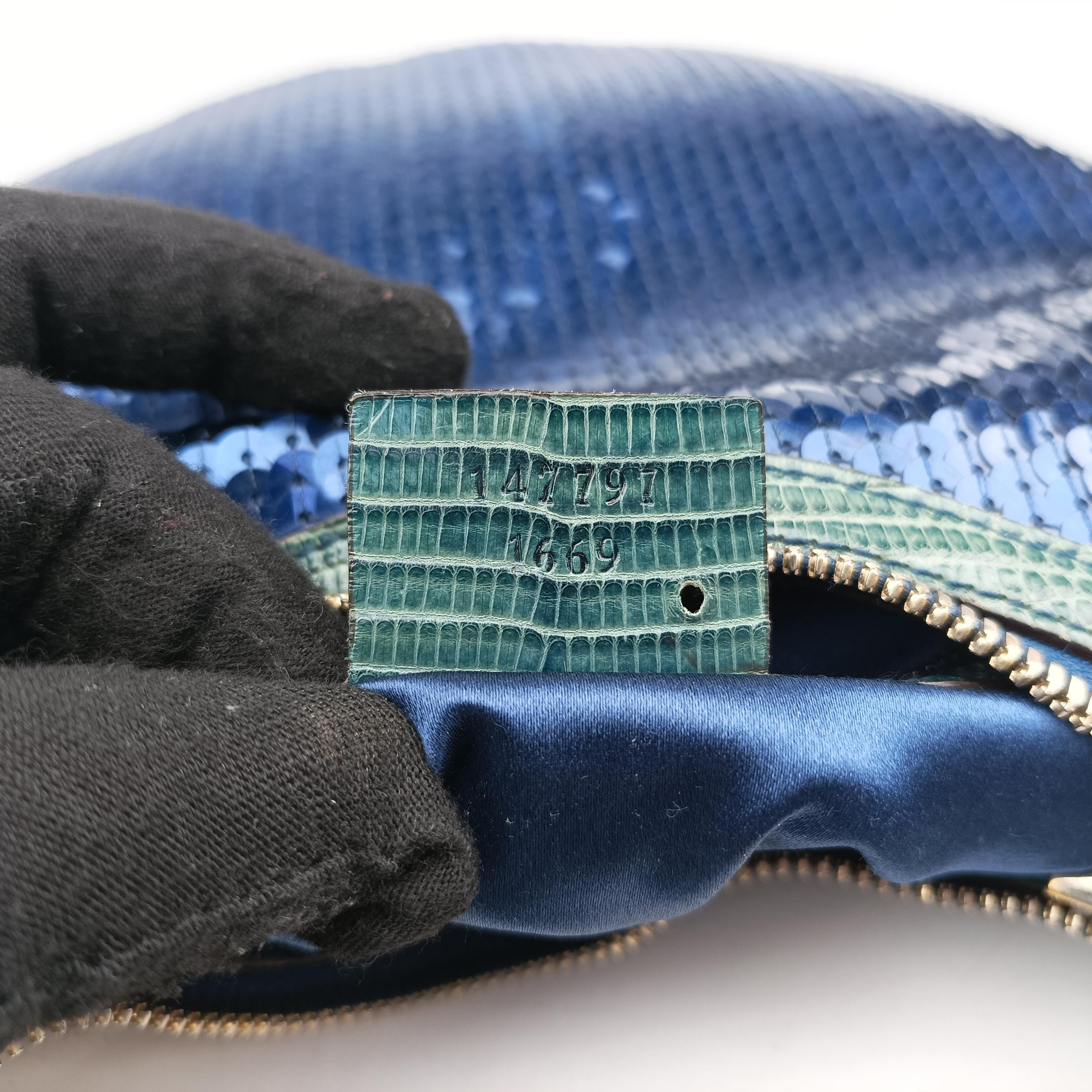 Secondhand Gucci Hobo Blue×Green Lizard Skin × Sequins 147797 handbag | stylenewstar