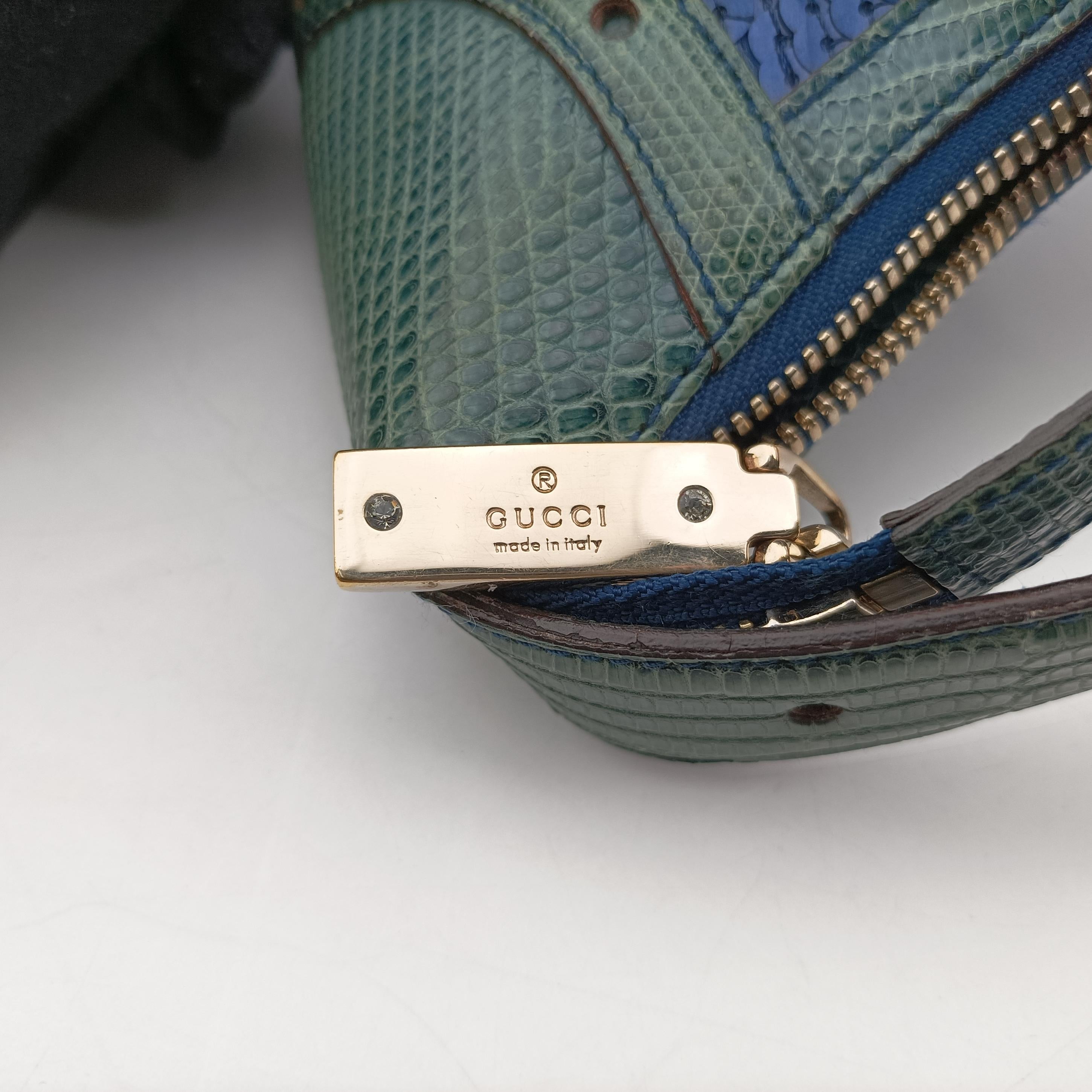 Secondhand Gucci Hobo Blue×Green Lizard Skin × Sequins 147797 handbag | stylenewstar
