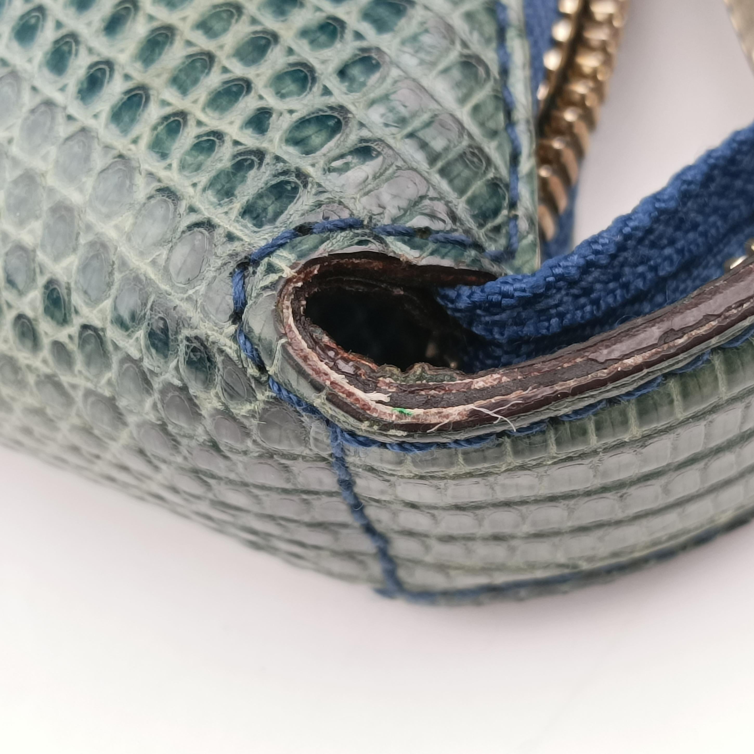 Secondhand Gucci Hobo Blue×Green Lizard Skin × Sequins 147797 handbag | stylenewstar