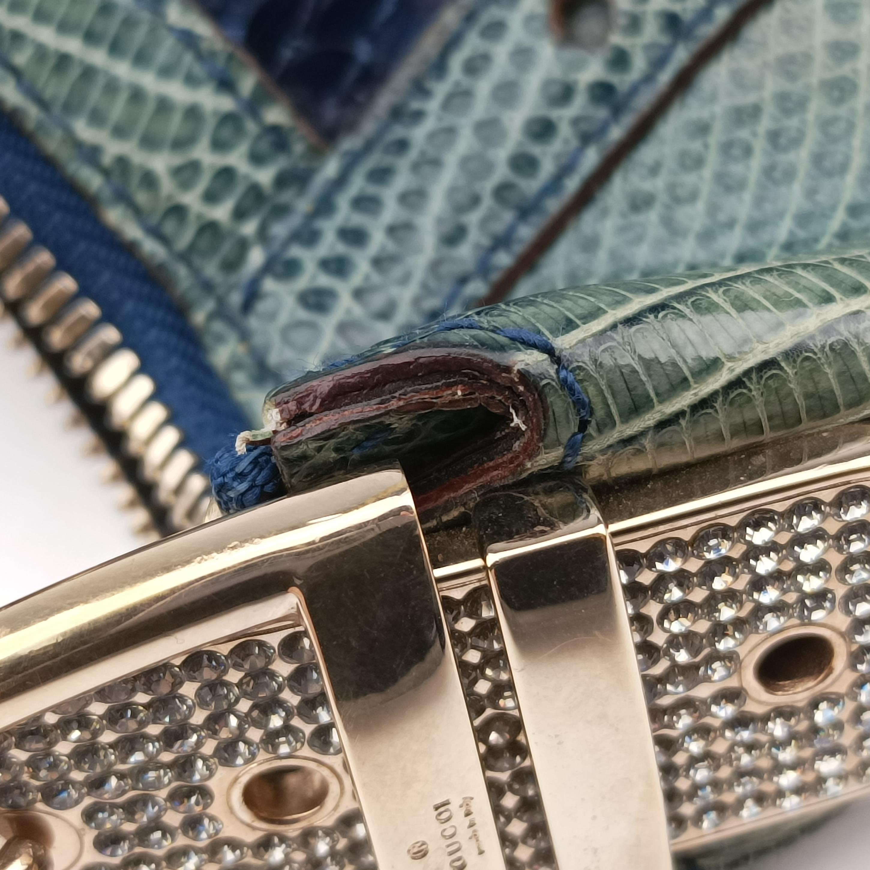 Secondhand Gucci Hobo Blue×Green Lizard Skin × Sequins 147797 handbag | stylenewstar