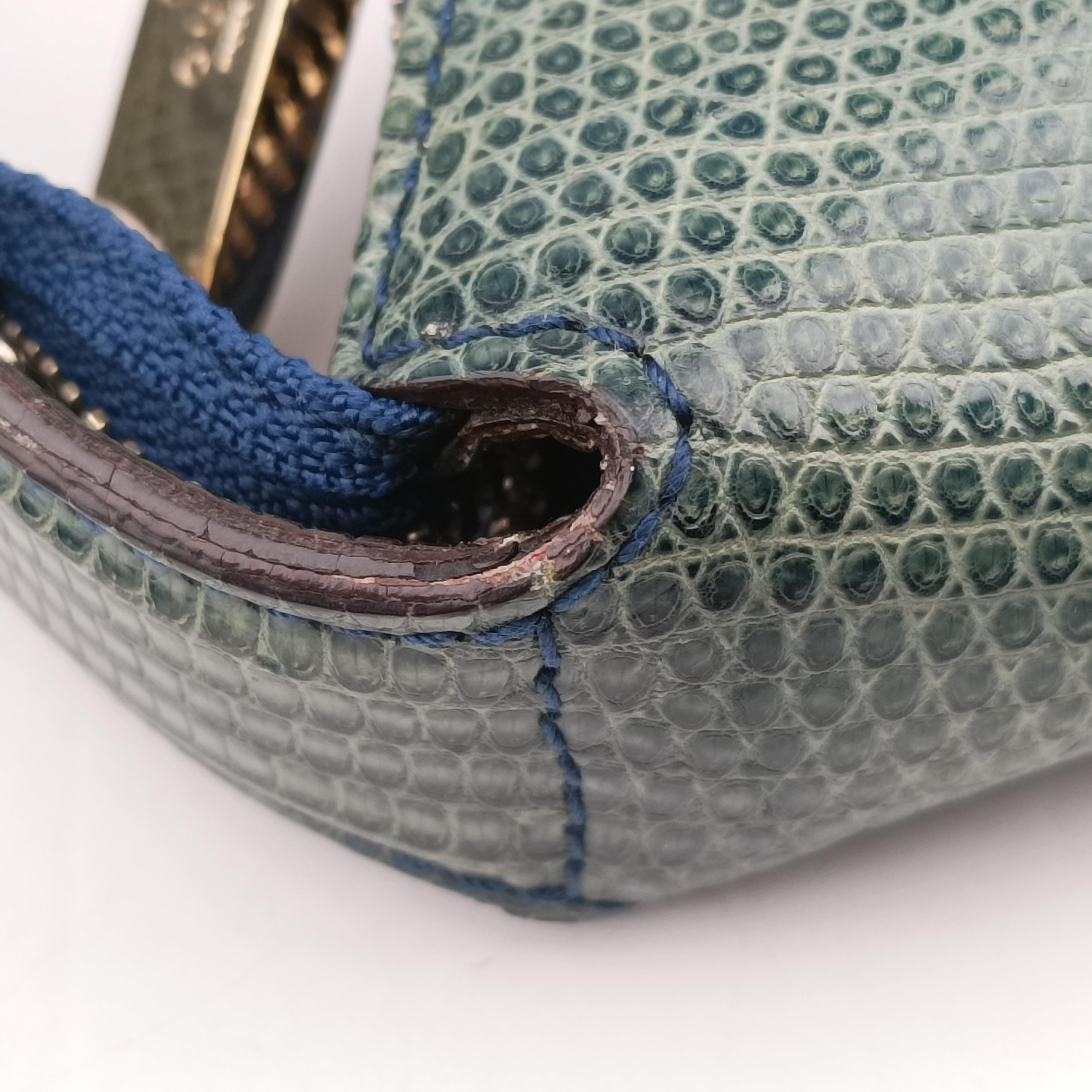 Secondhand Gucci Hobo Blue×Green Lizard Skin × Sequins 147797 handbag | stylenewstar