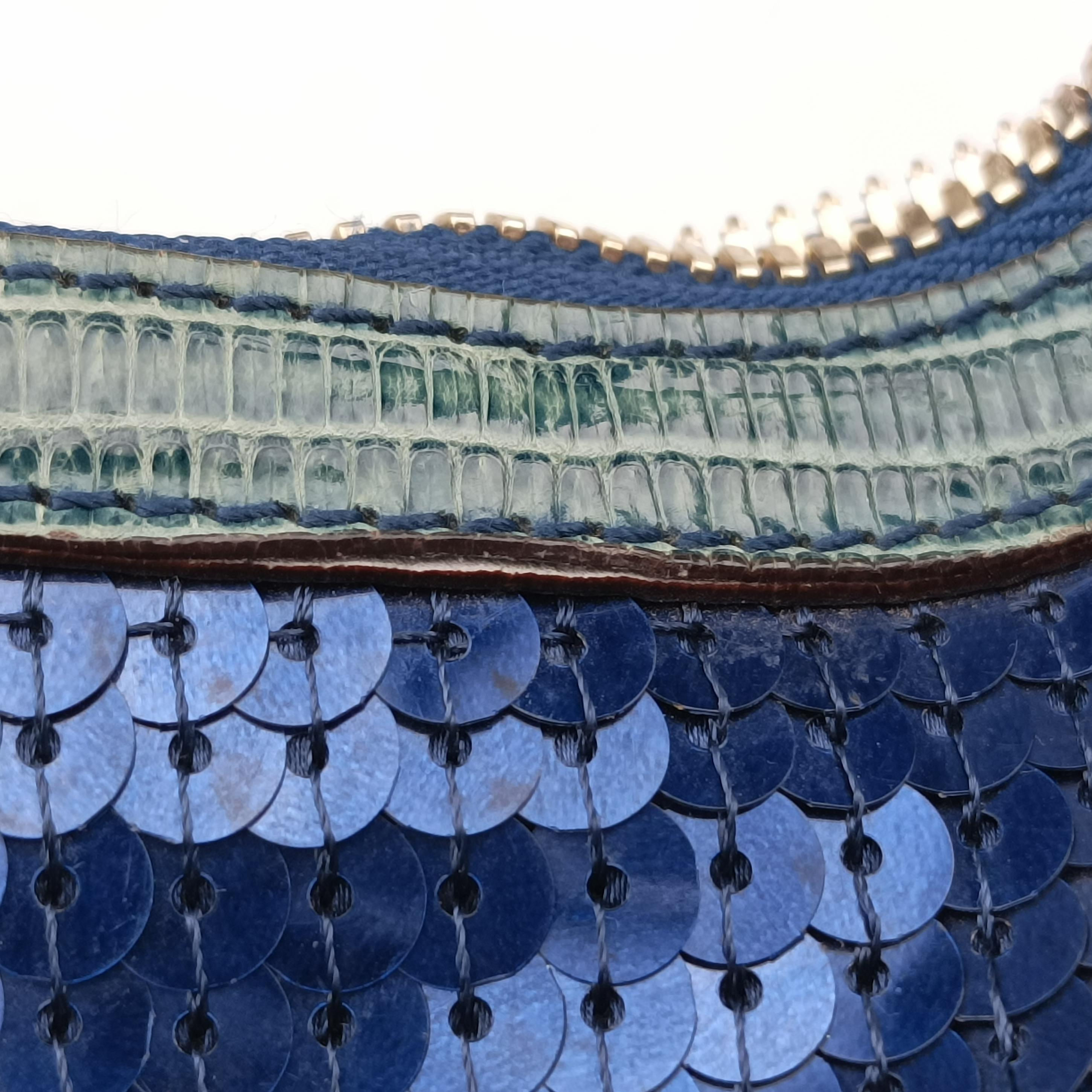Secondhand Gucci Hobo Blue×Green Lizard Skin × Sequins 147797 handbag | stylenewstar