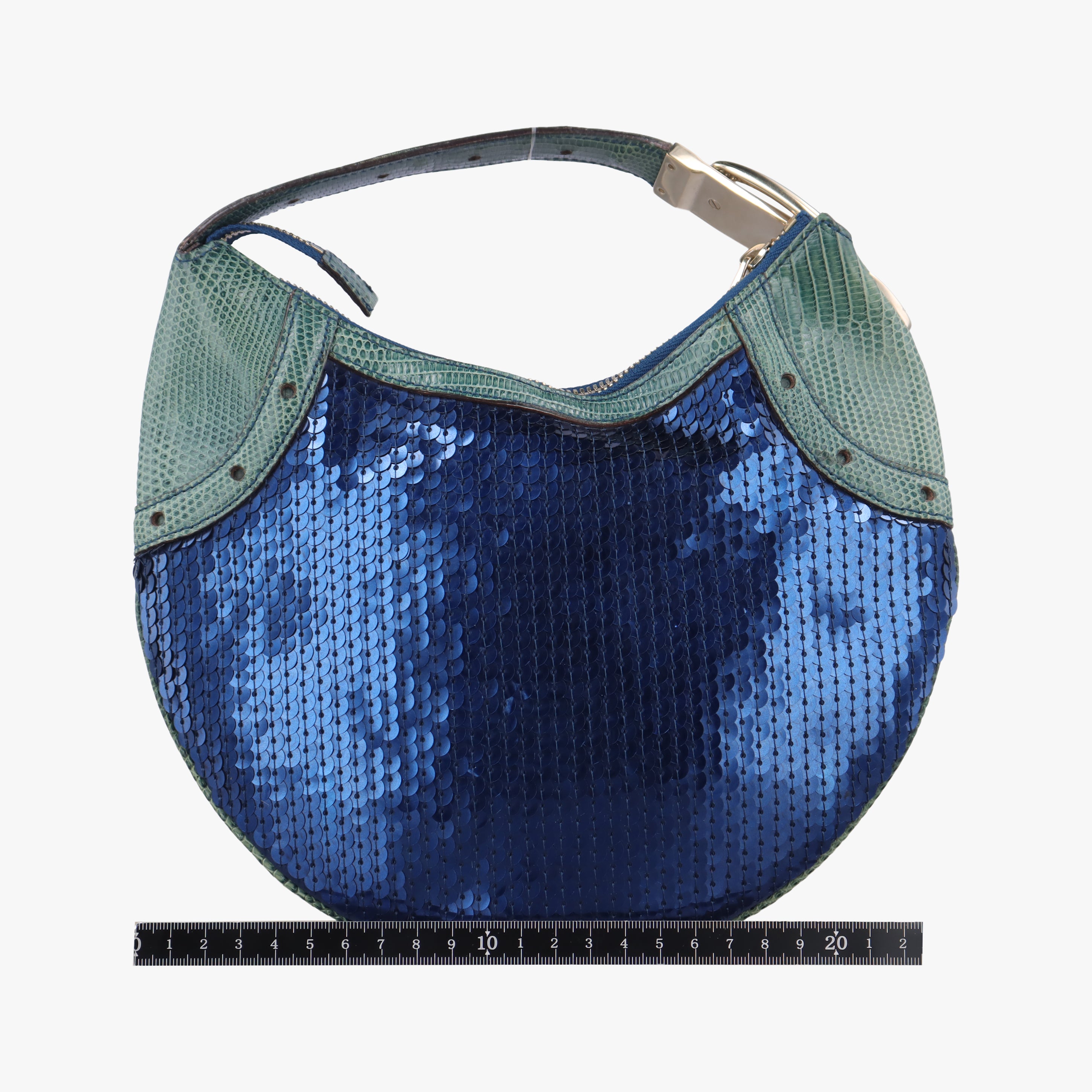 Secondhand Gucci Hobo Blue×Green Lizard Skin × Sequins 147797 handbag | stylenewstar