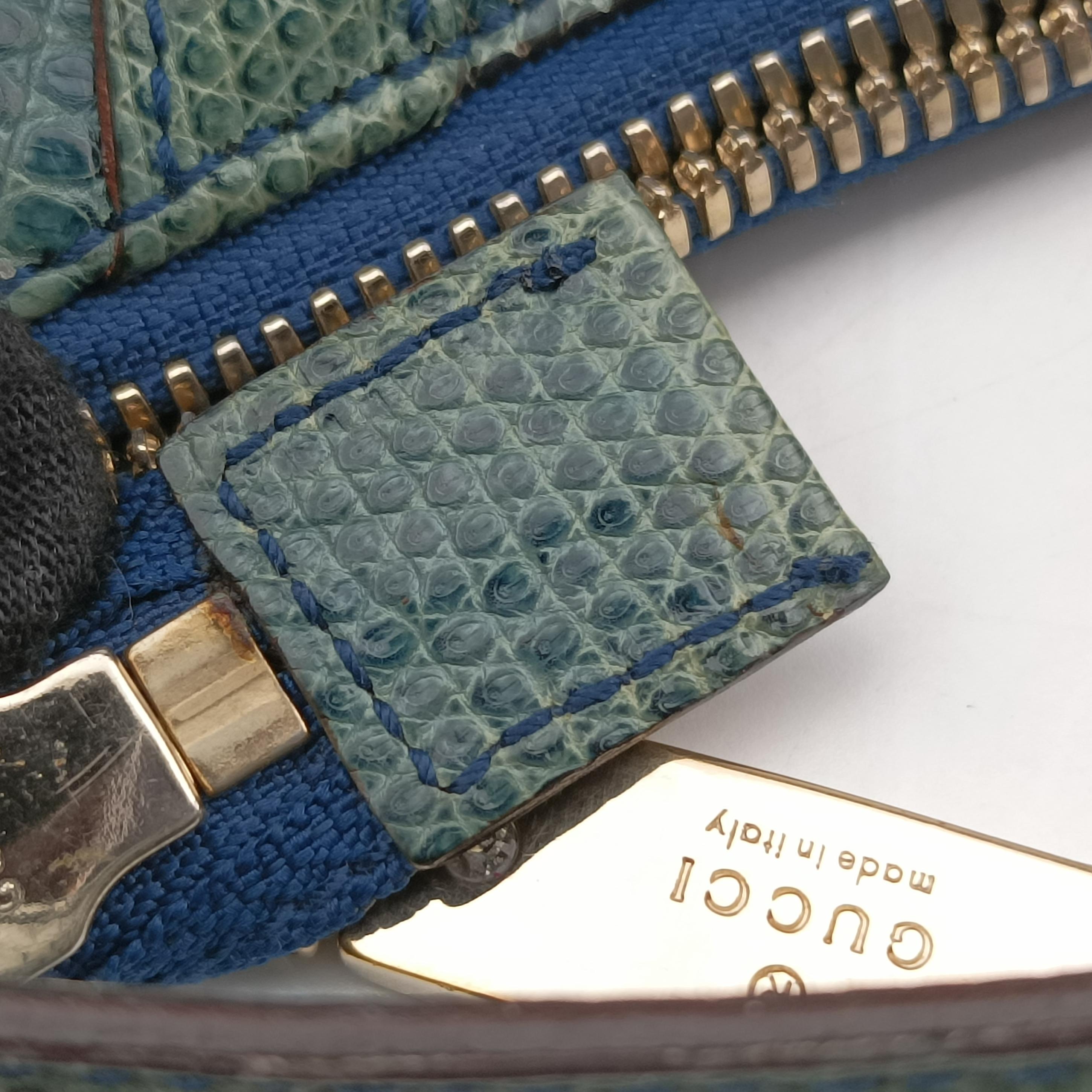 Secondhand Gucci Hobo Blue×Green Lizard Skin × Sequins 147797 handbag | stylenewstar