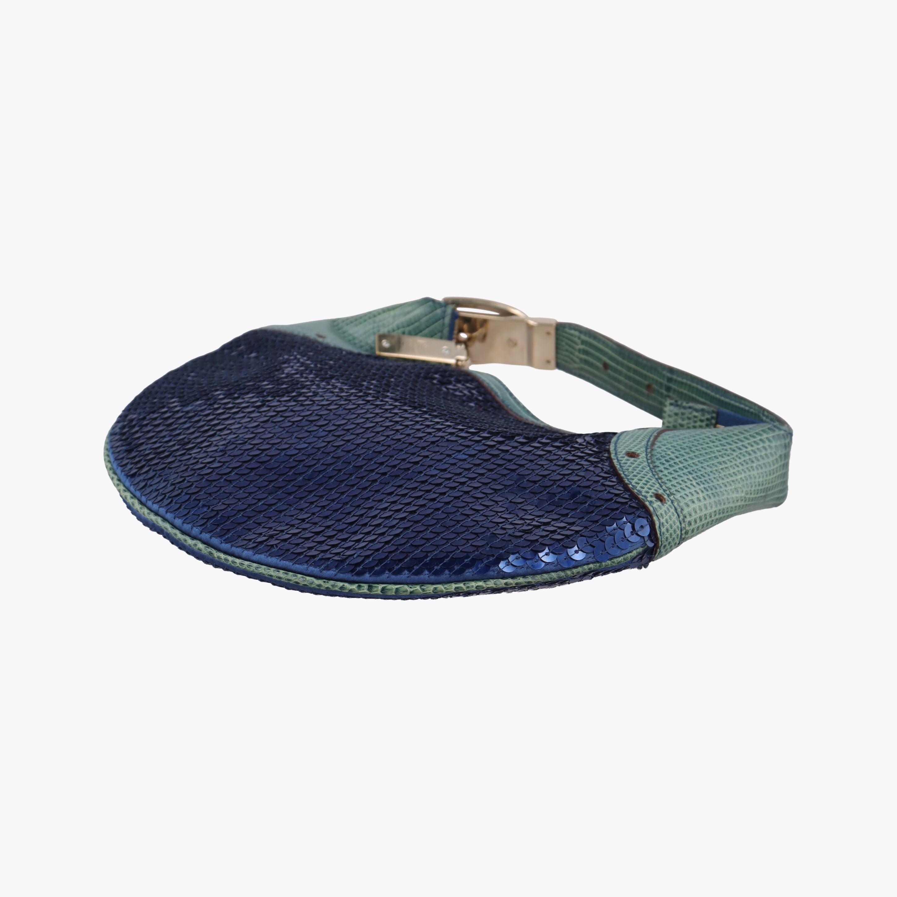 Secondhand Gucci Hobo Blue×Green Lizard Skin × Sequins 147797 handbag | stylenewstar