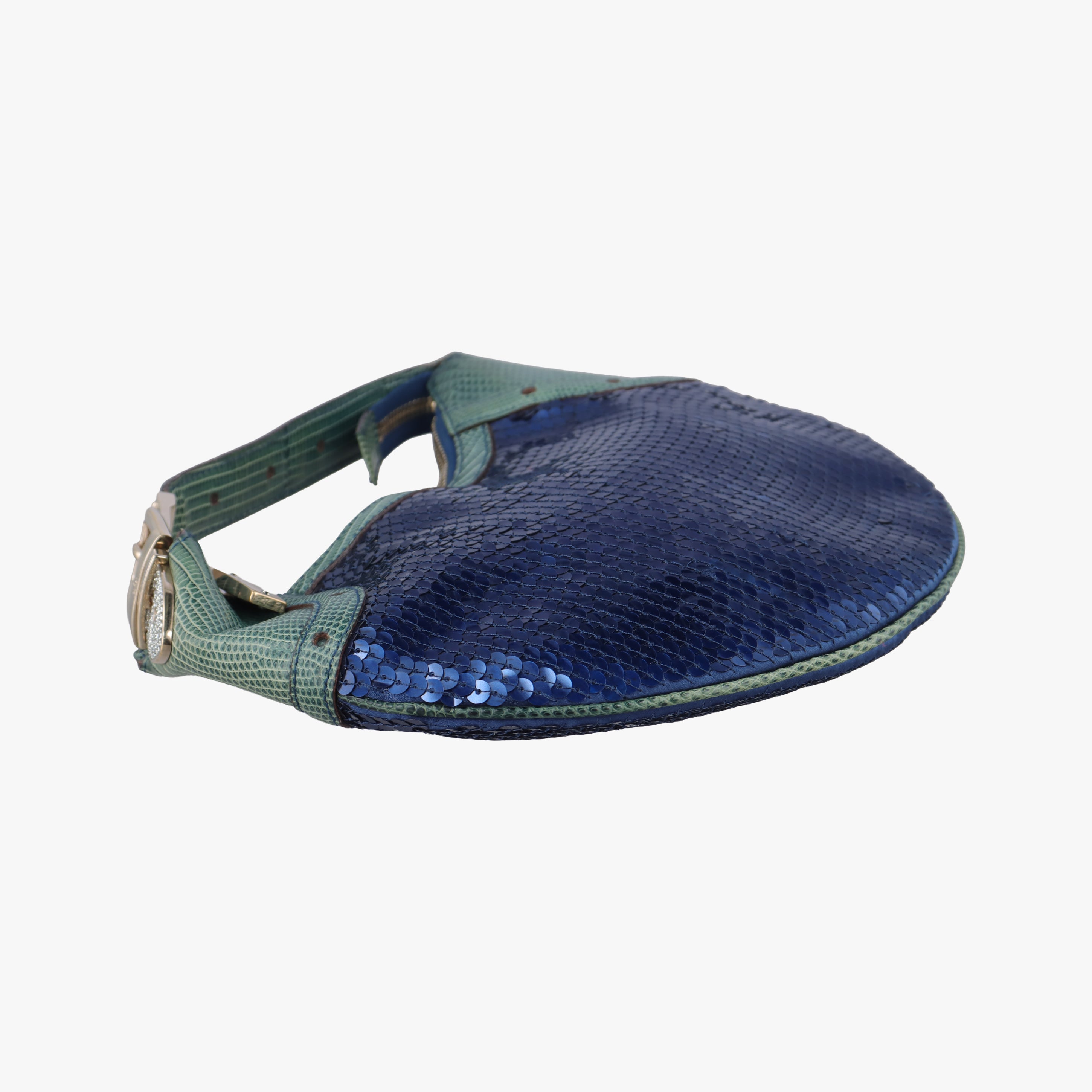 Secondhand Gucci Hobo Blue×Green Lizard Skin × Sequins 147797 handbag | stylenewstar