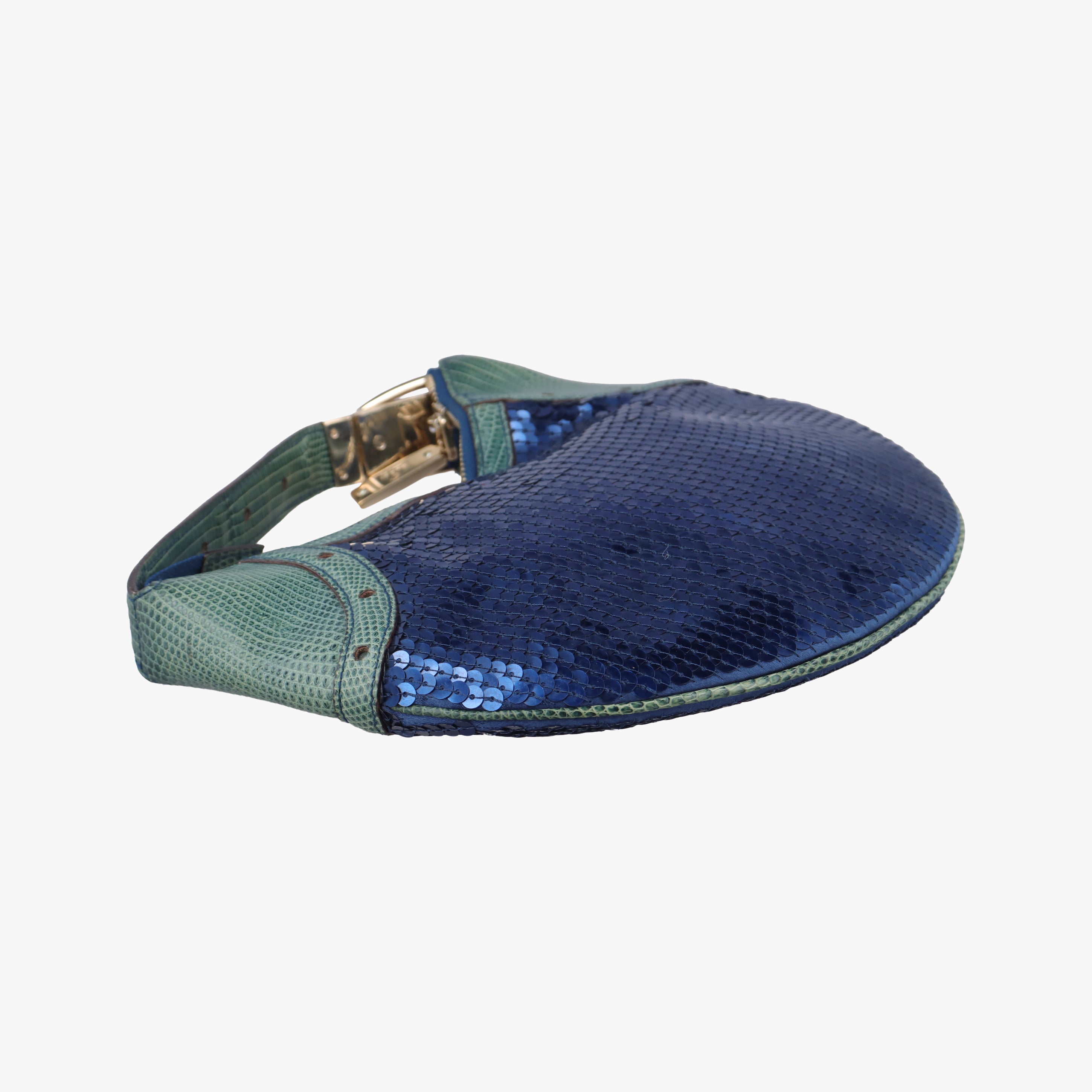 Secondhand Gucci Hobo Blue×Green Lizard Skin × Sequins 147797 handbag | stylenewstar
