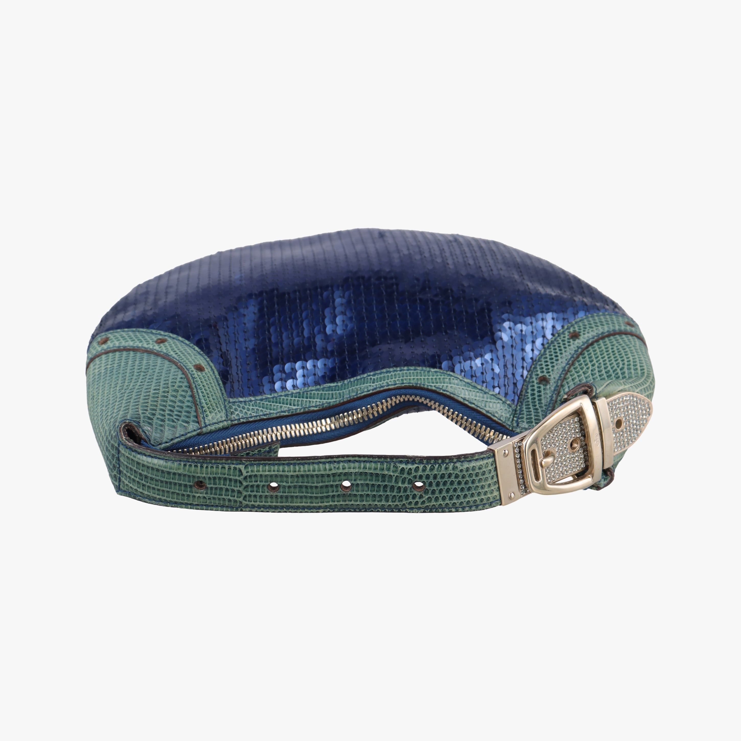 Secondhand Gucci Hobo Blue×Green Lizard Skin × Sequins 147797 handbag | stylenewstar