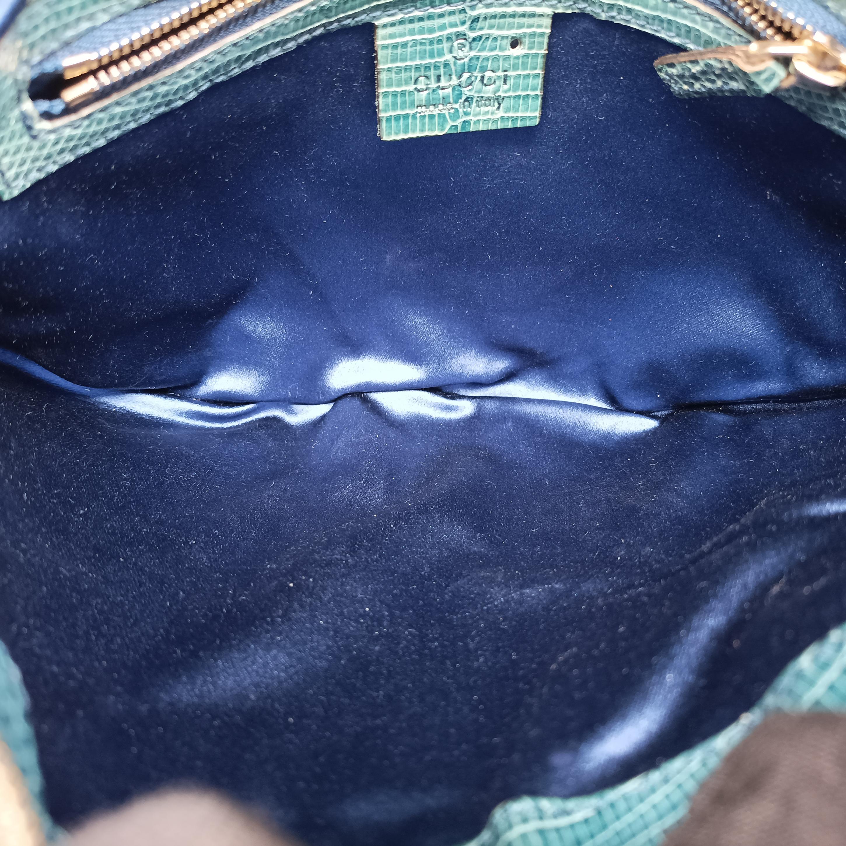 Secondhand Gucci Hobo Blue×Green Lizard Skin × Sequins 147797 handbag | stylenewstar