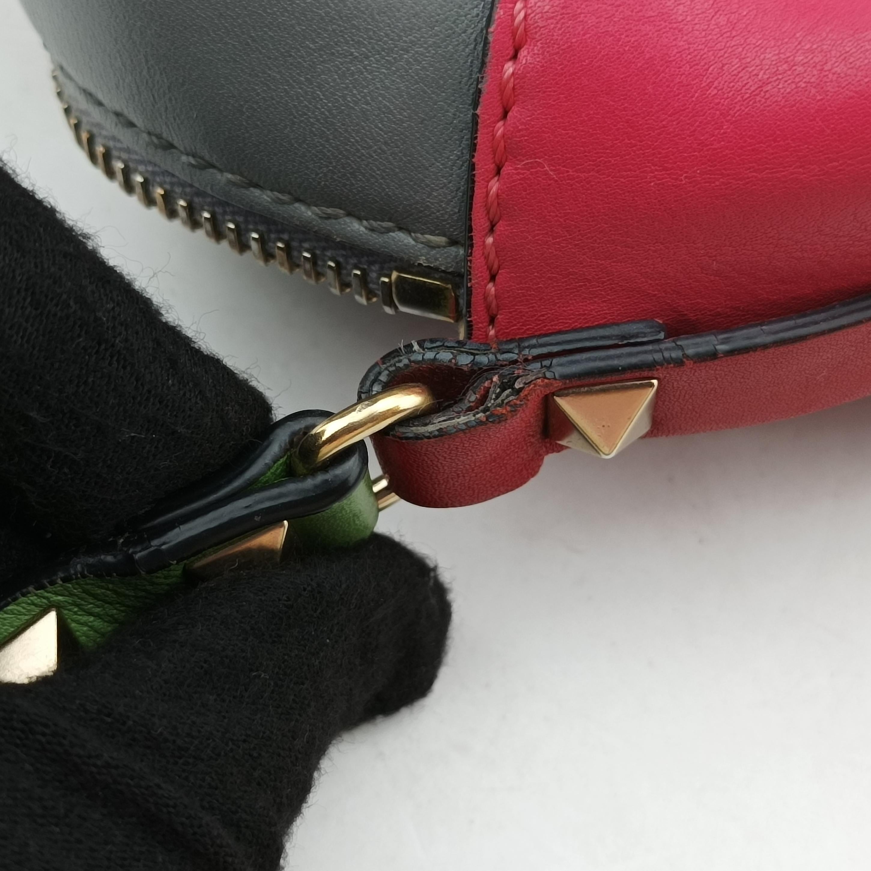 Pre-owned Valentino Rockstud Red x Pink x Gray Leather  shoulderbag | stylenewstar