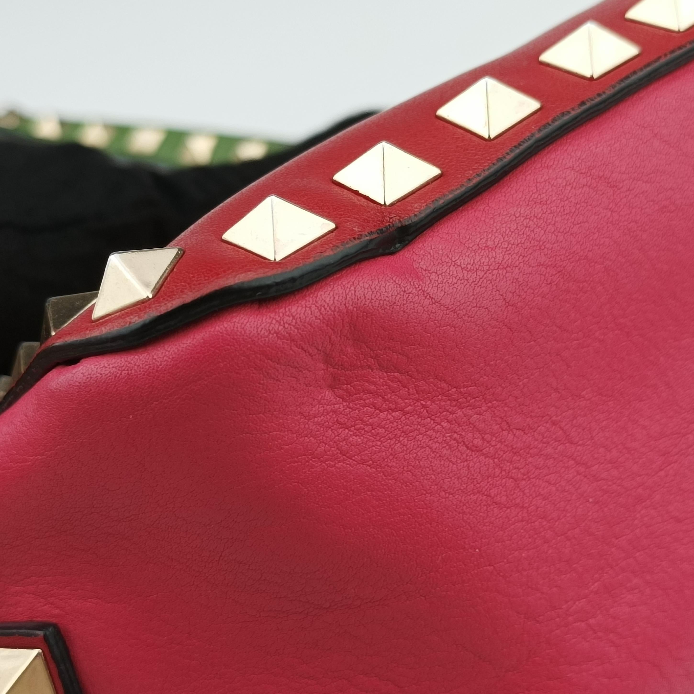 Pre-owned Valentino Rockstud Red x Pink x Gray Leather  shoulderbag | stylenewstar