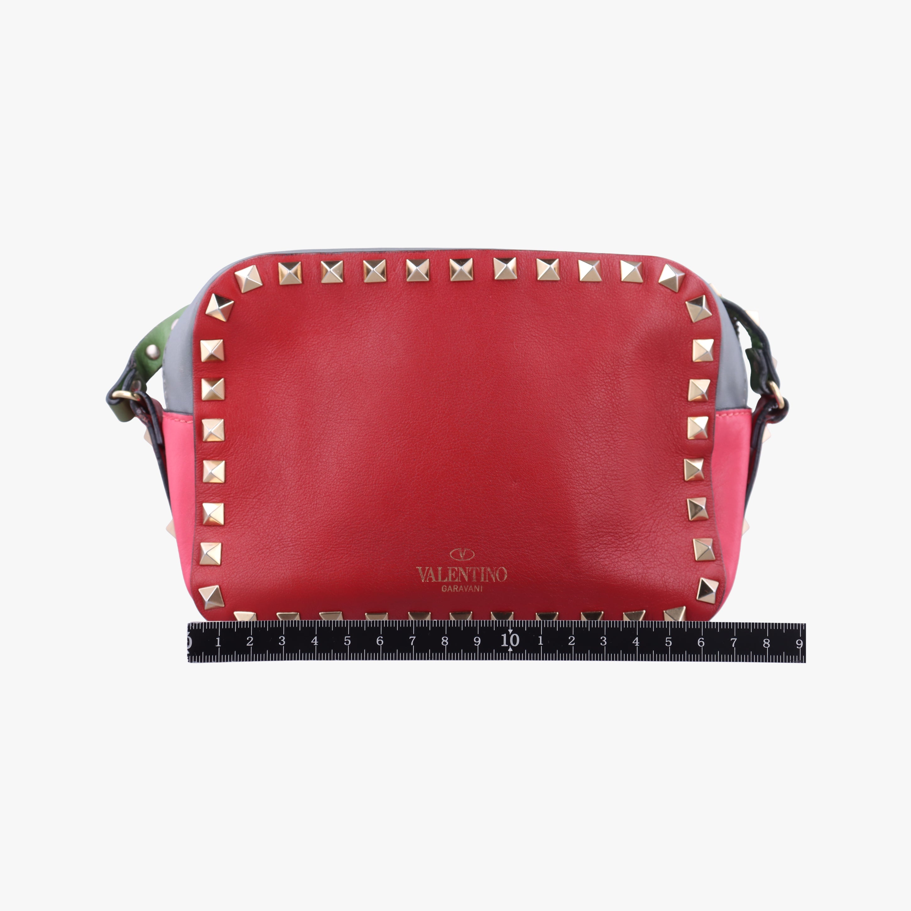 Pre-owned Valentino Rockstud Red x Pink x Gray Leather  shoulderbag | stylenewstar