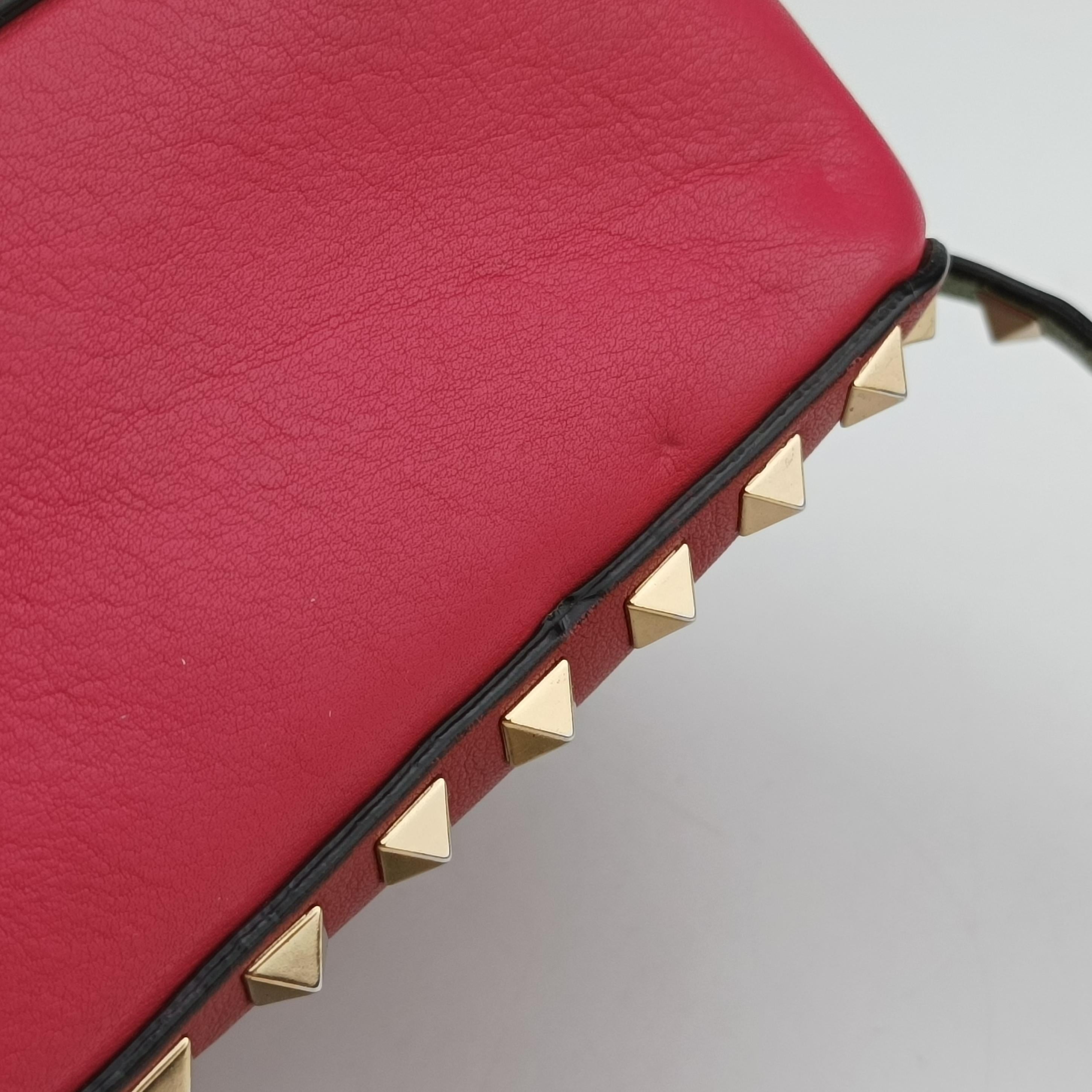 Pre-owned Valentino Rockstud Red x Pink x Gray Leather  shoulderbag | stylenewstar