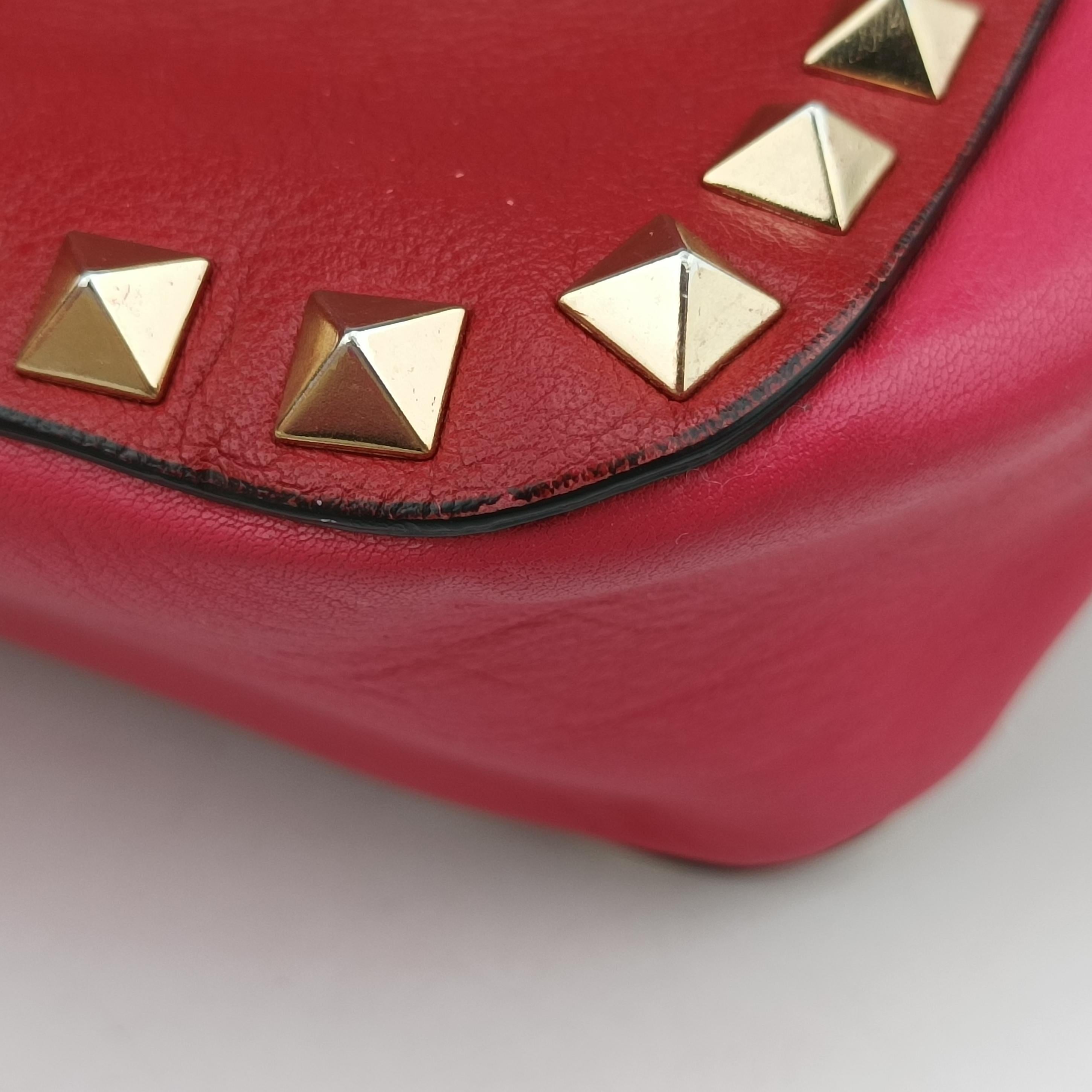Pre-owned Valentino Rockstud Red x Pink x Gray Leather  shoulderbag | stylenewstar