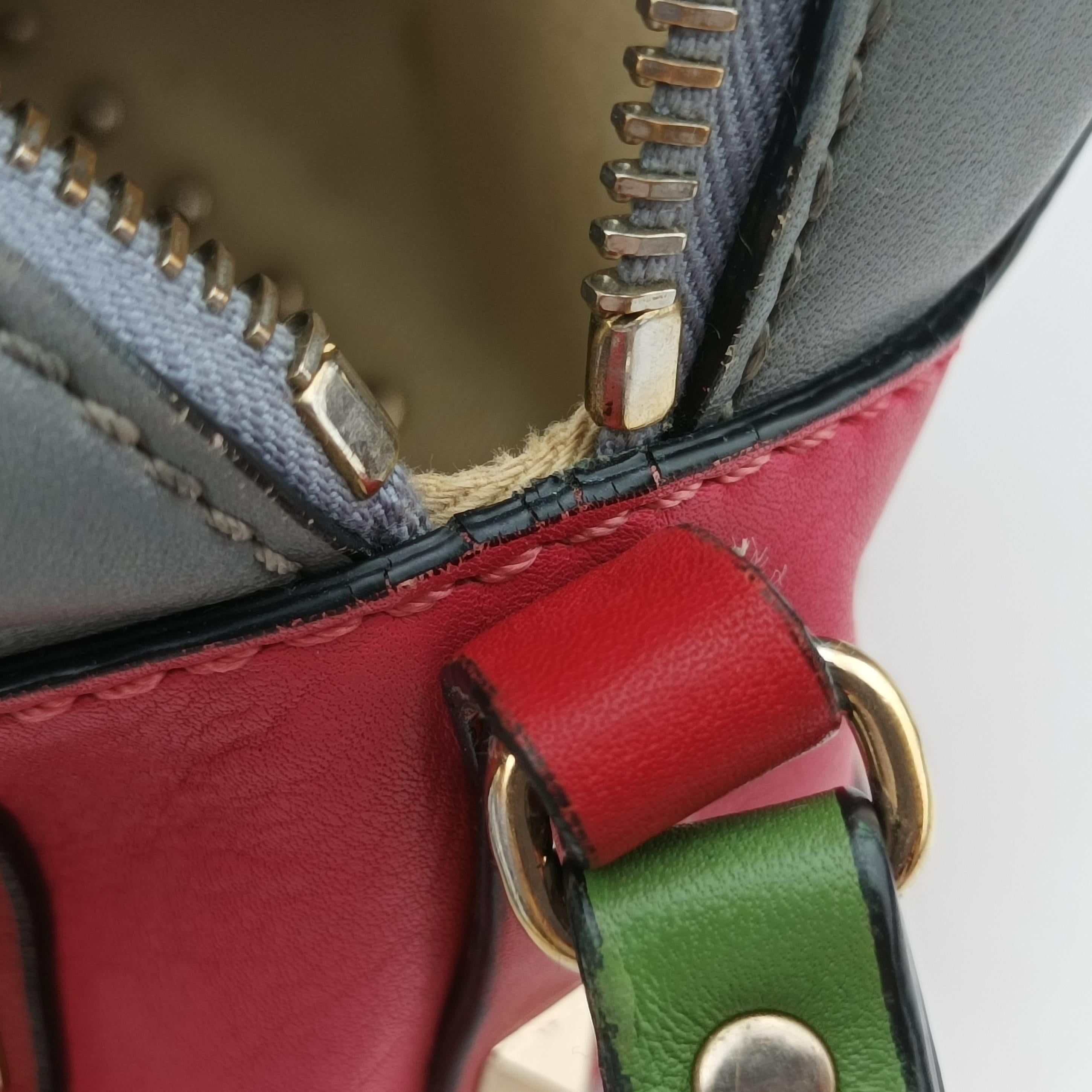 Pre-owned Valentino Rockstud Red x Pink x Gray Leather  shoulderbag | stylenewstar