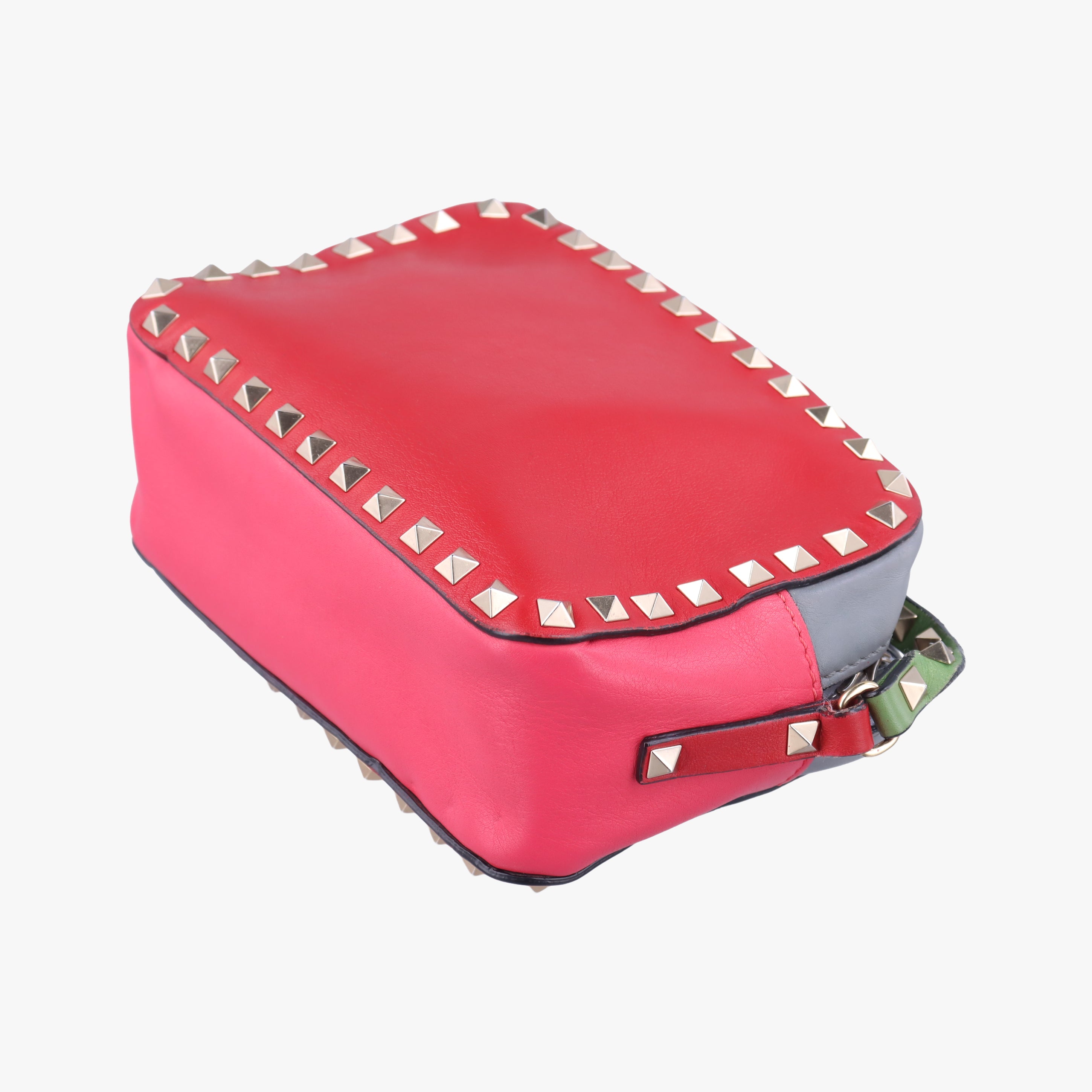 Pre-owned Valentino Rockstud Red x Pink x Gray Leather  shoulderbag | stylenewstar