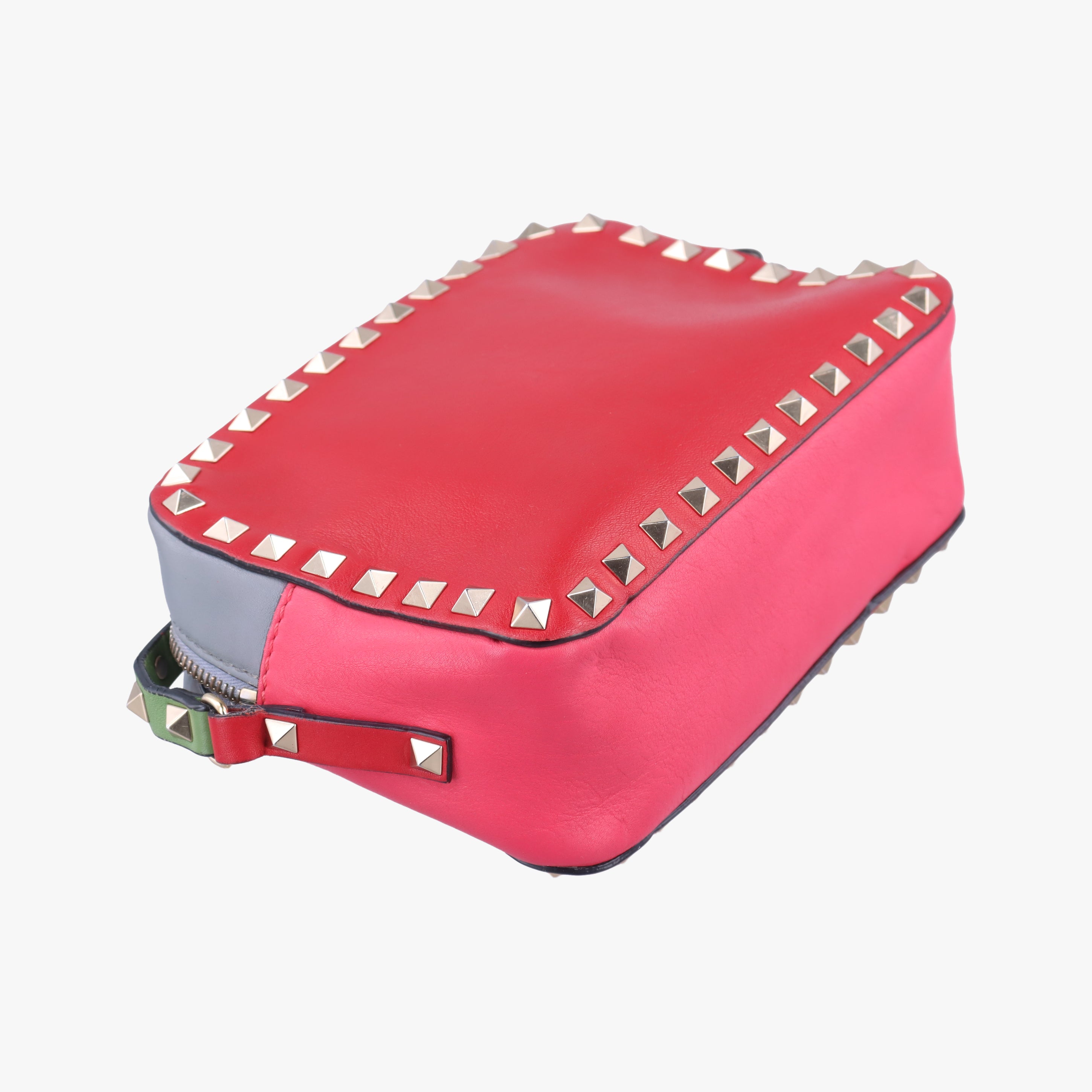Pre-owned Valentino Rockstud Red x Pink x Gray Leather  shoulderbag | stylenewstar