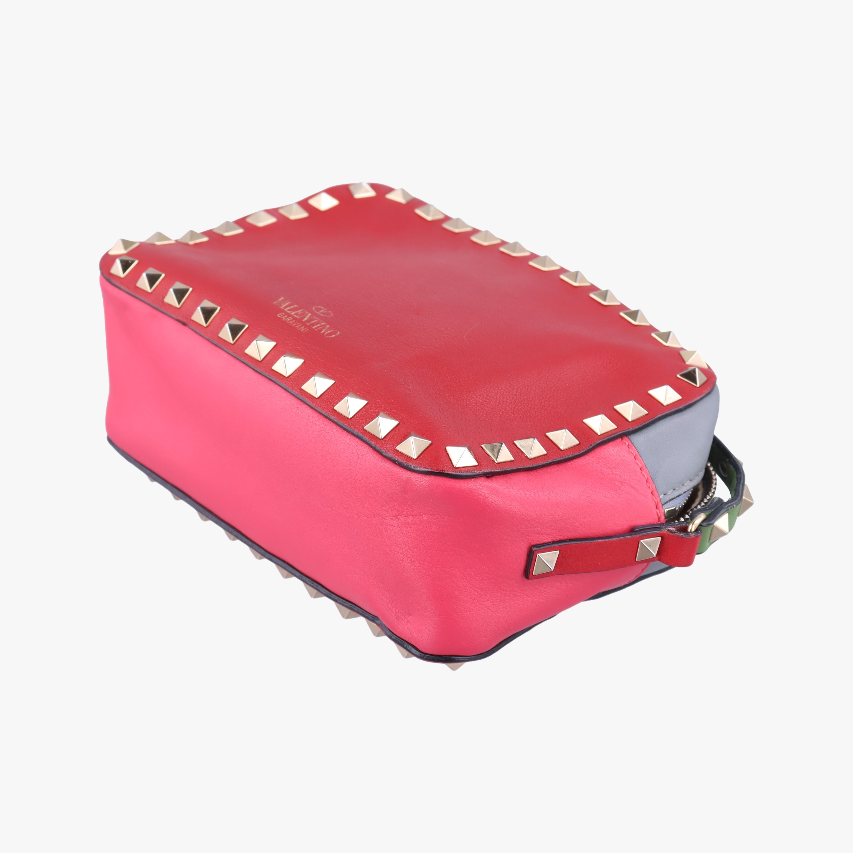 Pre-owned Valentino Rockstud Red x Pink x Gray Leather  shoulderbag | stylenewstar