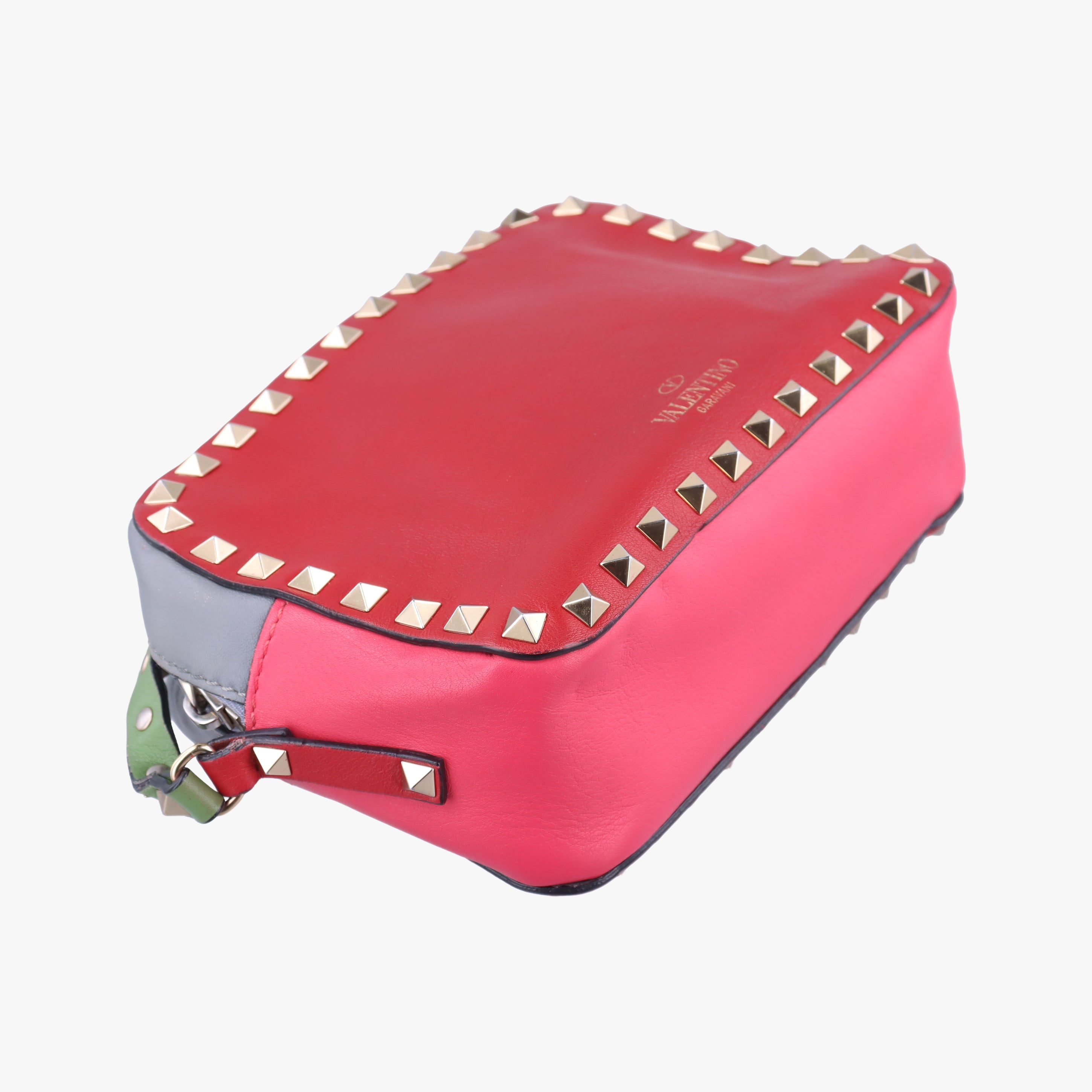 Pre-owned Valentino Rockstud Red x Pink x Gray Leather  shoulderbag | stylenewstar