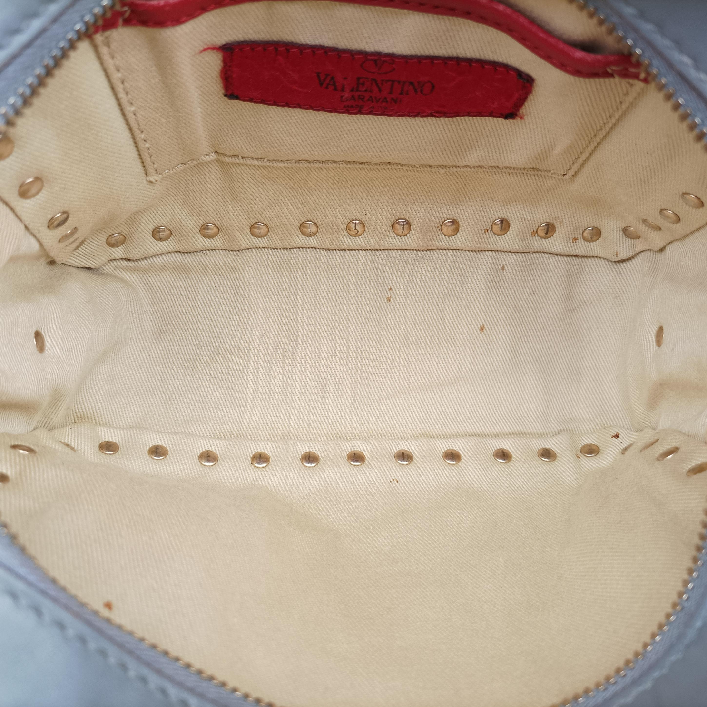 Pre-owned Valentino Rockstud Red x Pink x Gray Leather  shoulderbag | stylenewstar