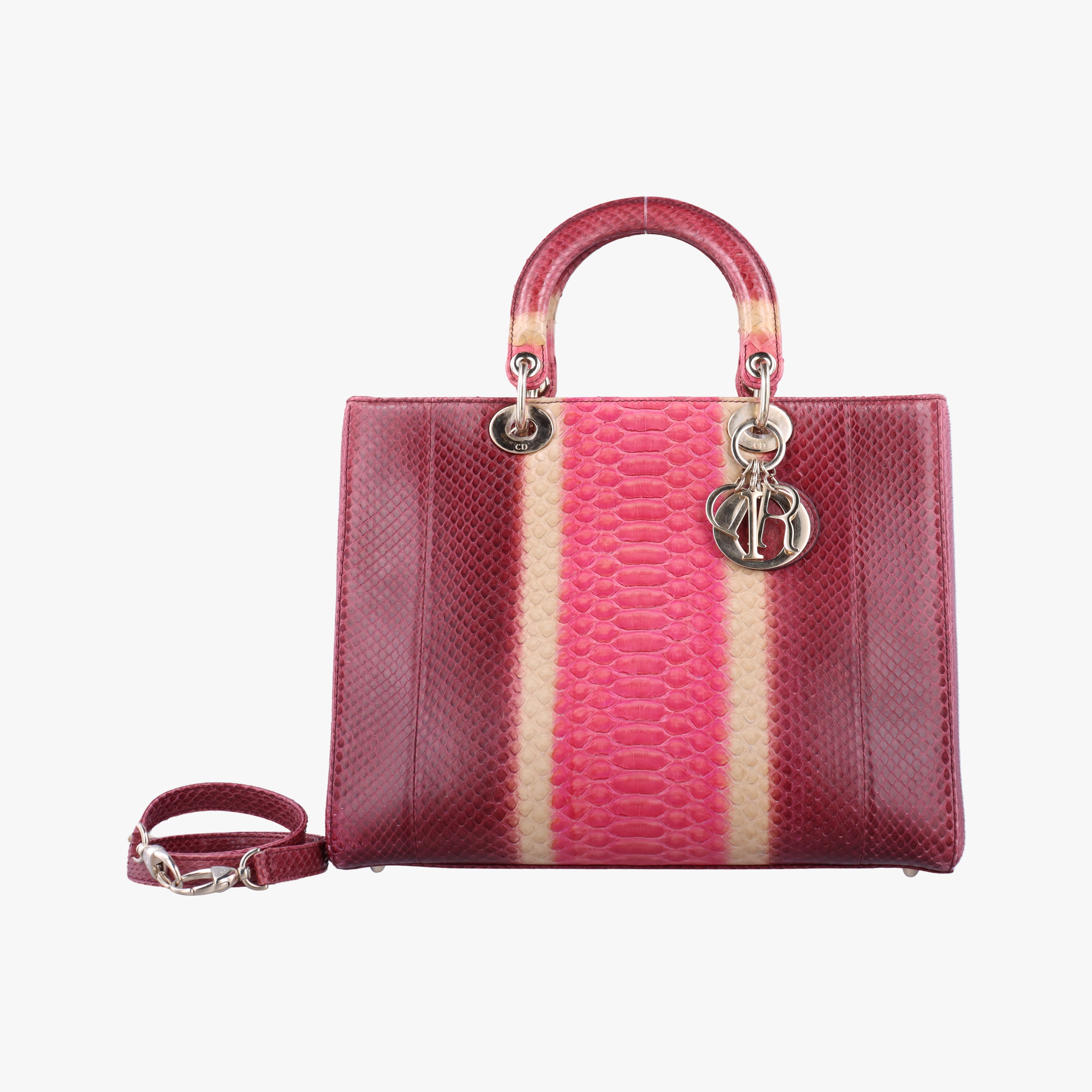 Pre-owned Christian Dior Lady Dior Pink×Multicolour snakeskin  shoulderbag | stylenewstar