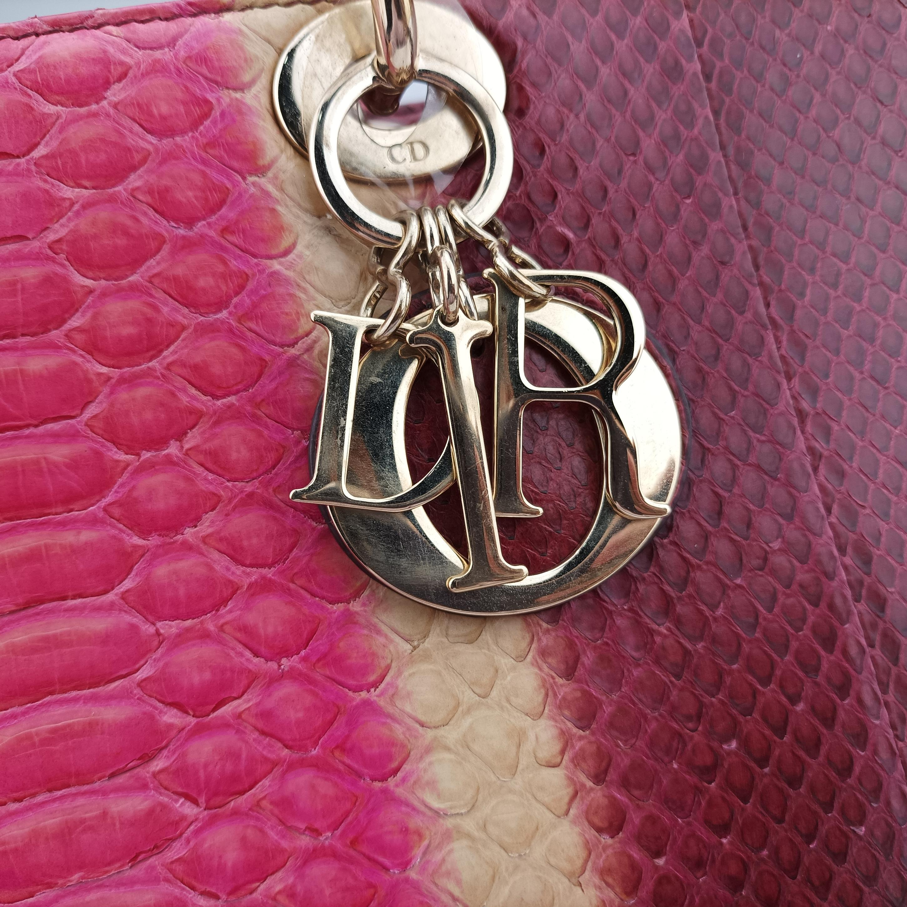 Pre-owned Christian Dior Lady Dior Pink×Multicolour snakeskin  shoulderbag | stylenewstar