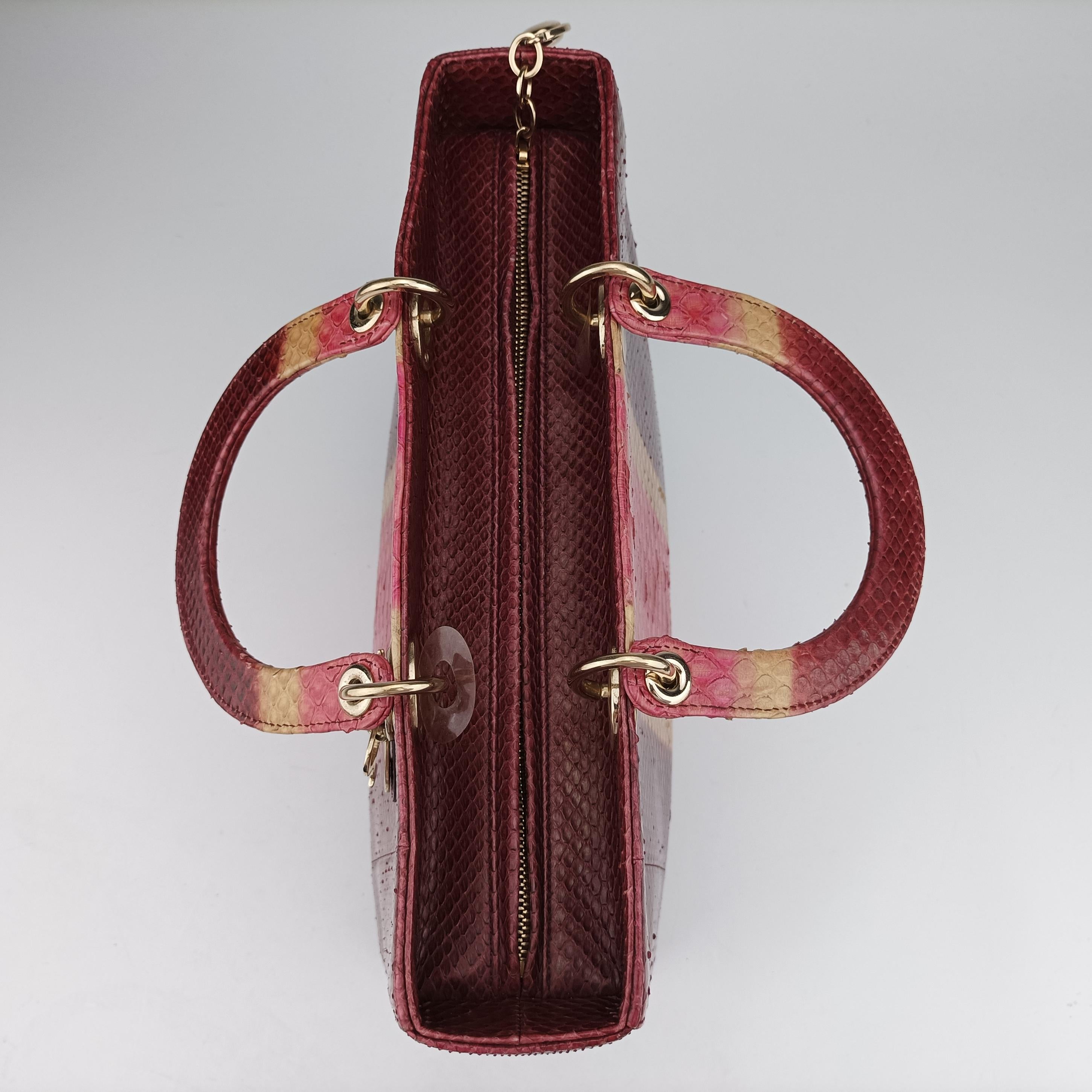 Pre-owned Christian Dior Lady Dior Pink×Multicolour snakeskin  shoulderbag | stylenewstar