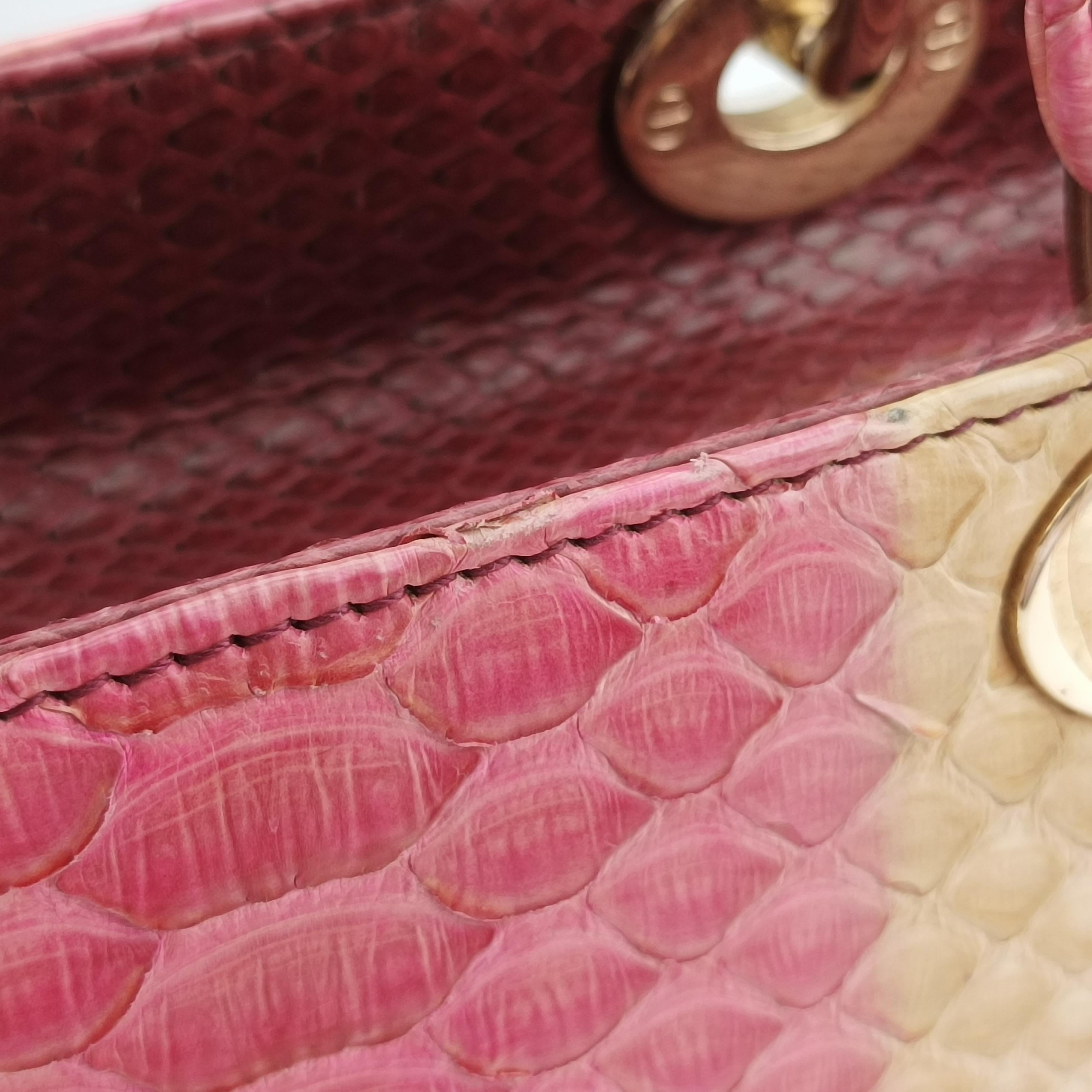 Pre-owned Christian Dior Lady Dior Pink×Multicolour snakeskin  shoulderbag | stylenewstar