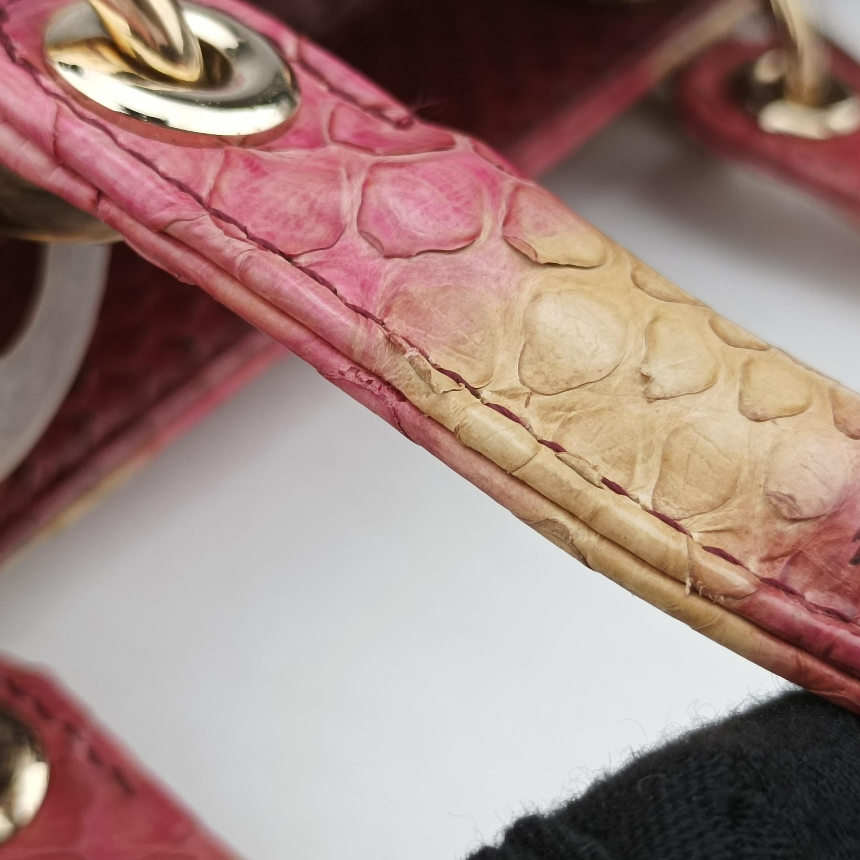 Pre-owned Christian Dior Lady Dior Pink×Multicolour snakeskin  shoulderbag | stylenewstar