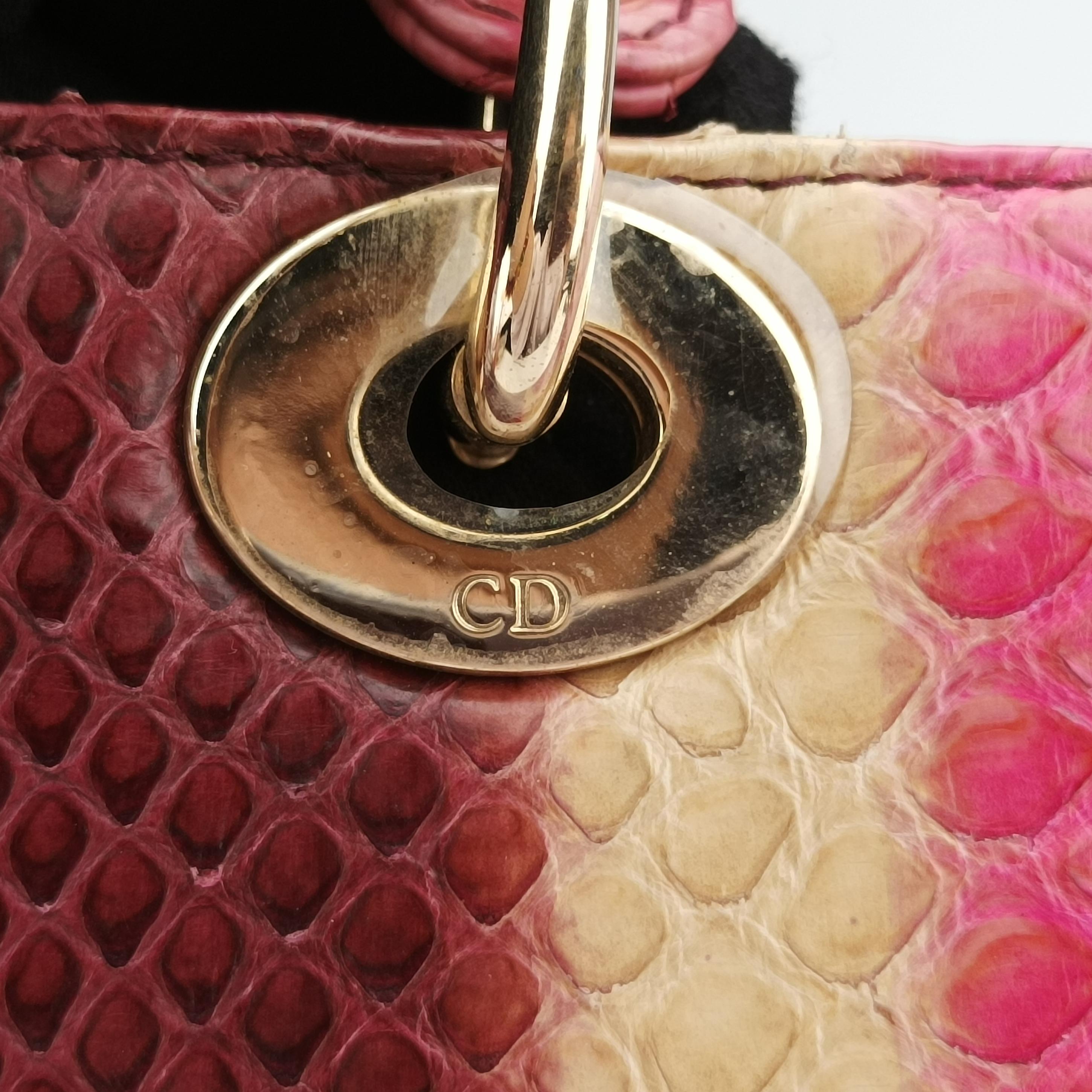 Pre-owned Christian Dior Lady Dior Pink×Multicolour snakeskin  shoulderbag | stylenewstar