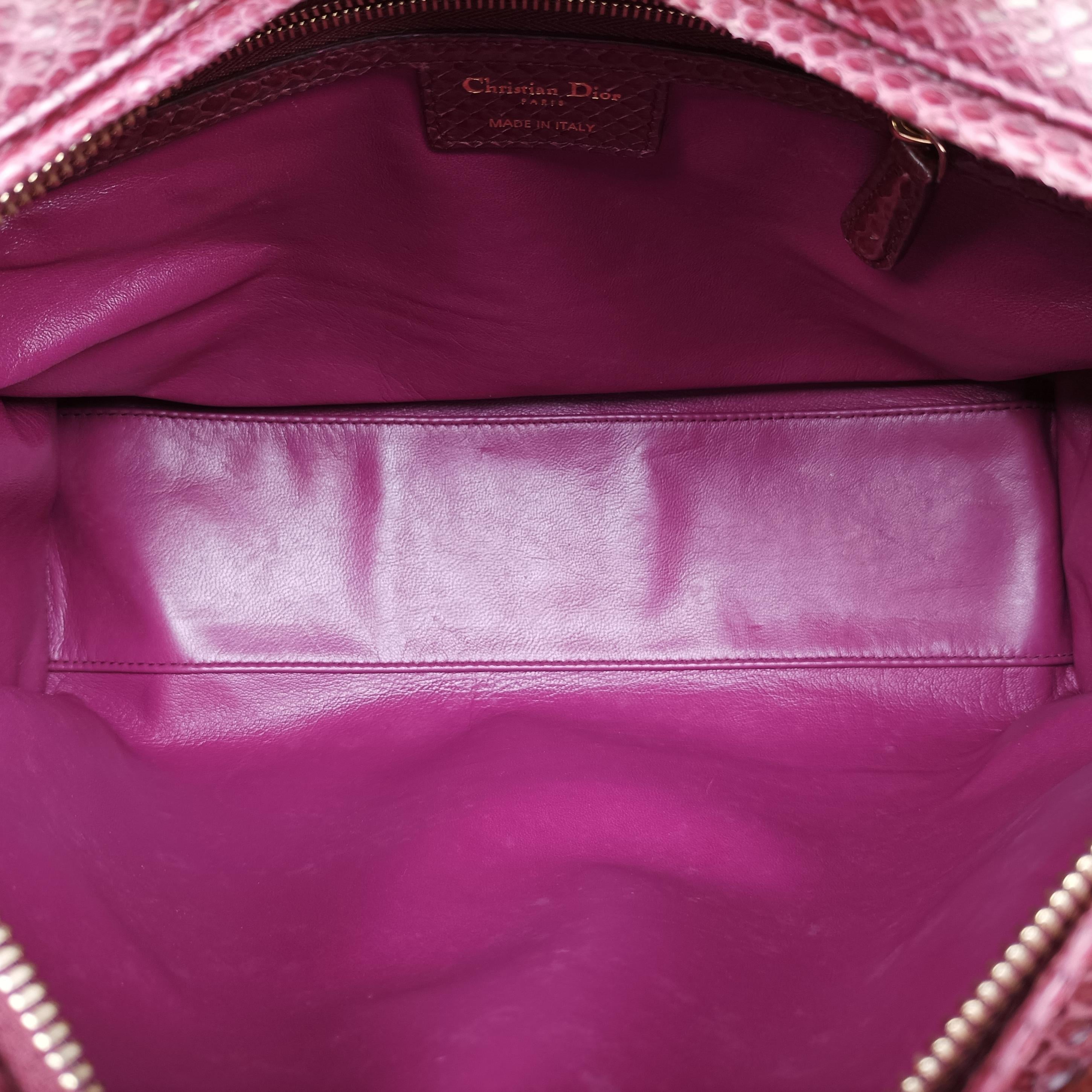 Pre-owned Christian Dior Lady Dior Pink×Multicolour snakeskin  shoulderbag | stylenewstar