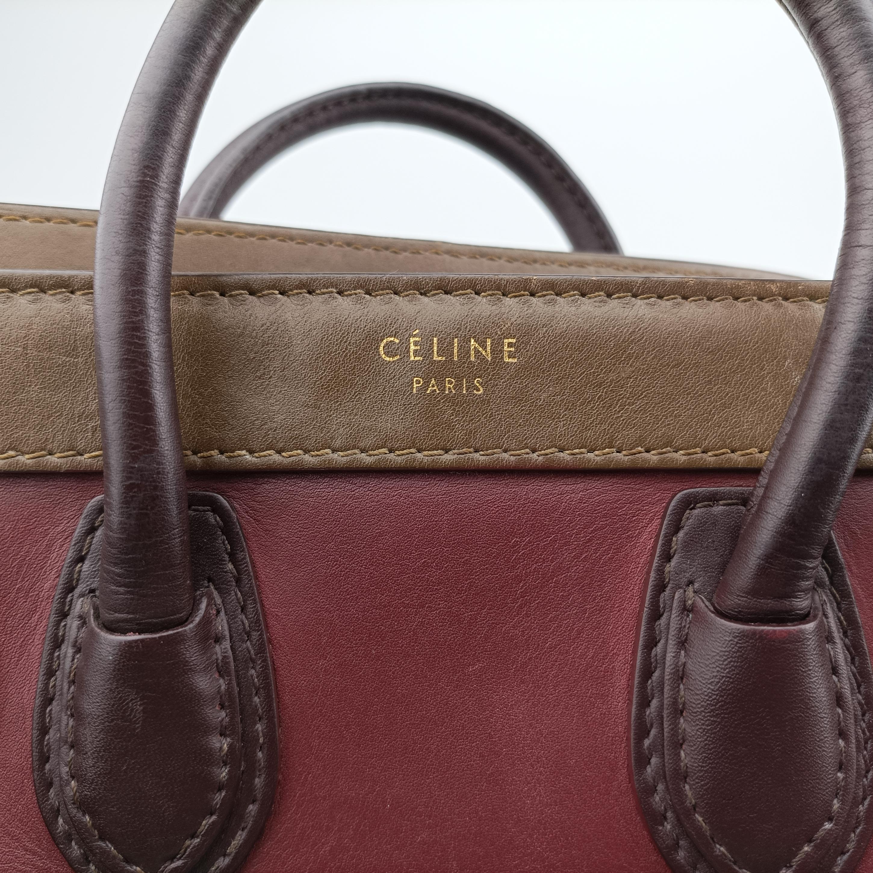 Pre-owned Celine luggage nano shopper Black× burgundy ×Brown Leather  handbag | stylenewstar
