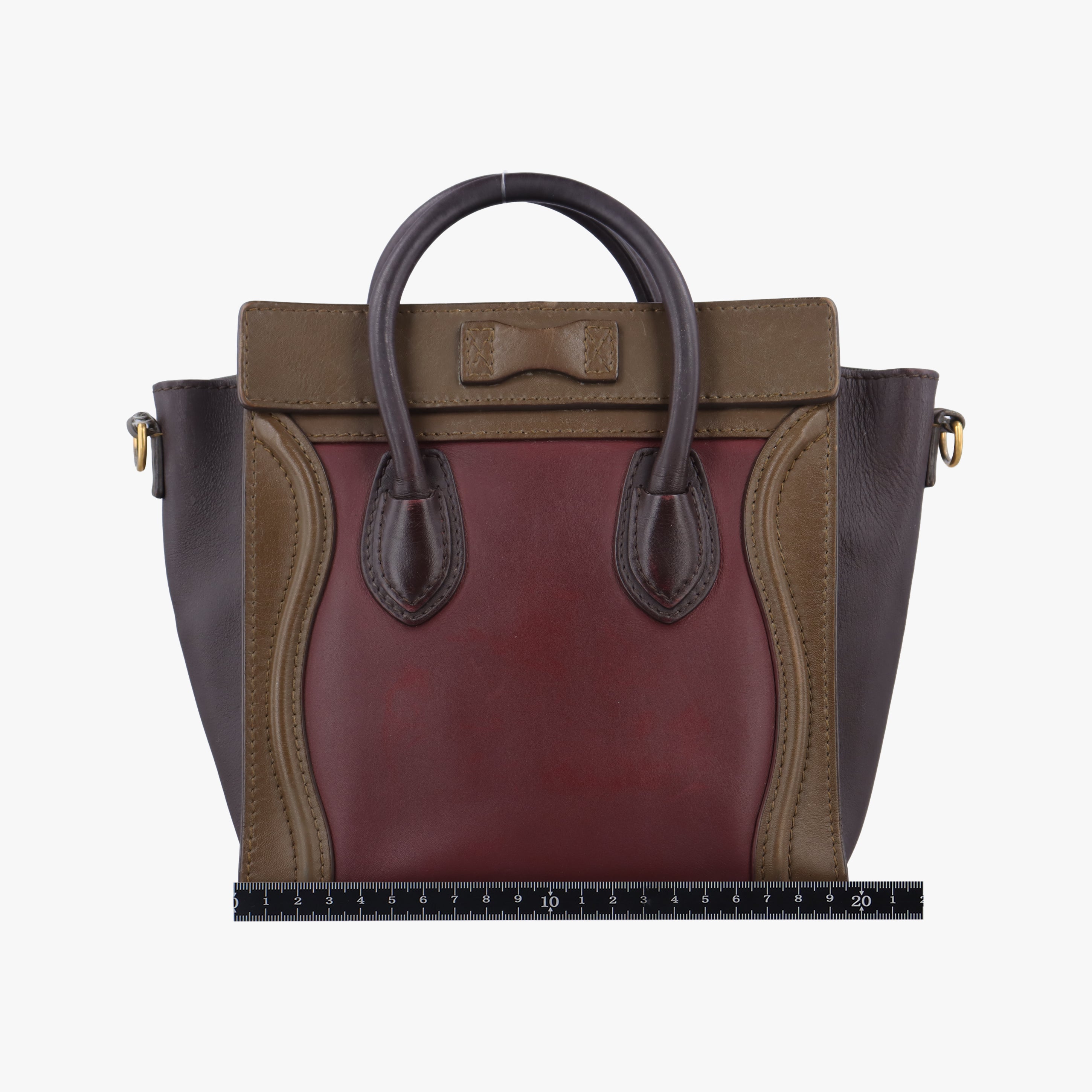 Pre-owned Celine luggage nano shopper Black× burgundy ×Brown Leather  handbag | stylenewstar