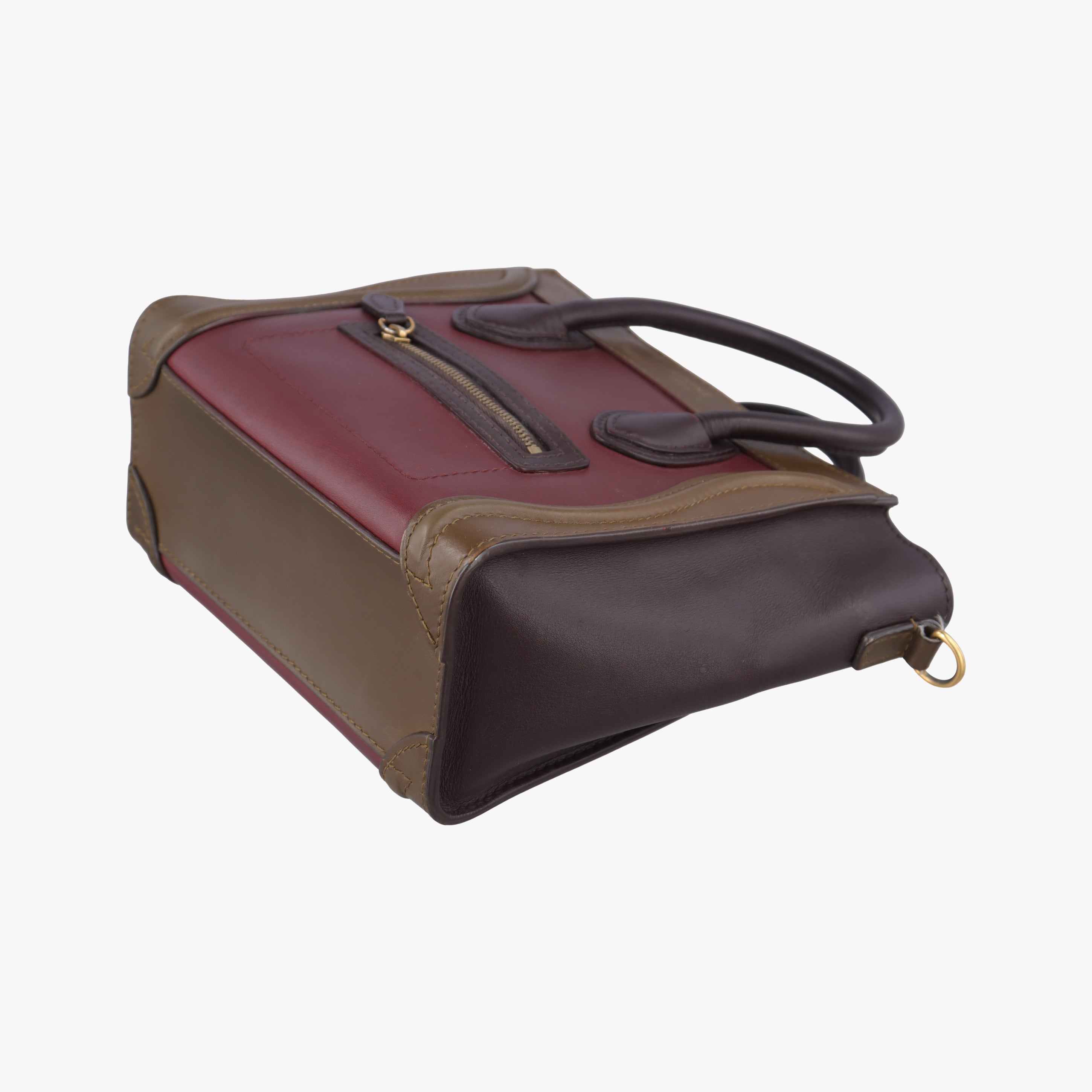 Pre-owned Celine luggage nano shopper Black× burgundy ×Brown Leather  handbag | stylenewstar