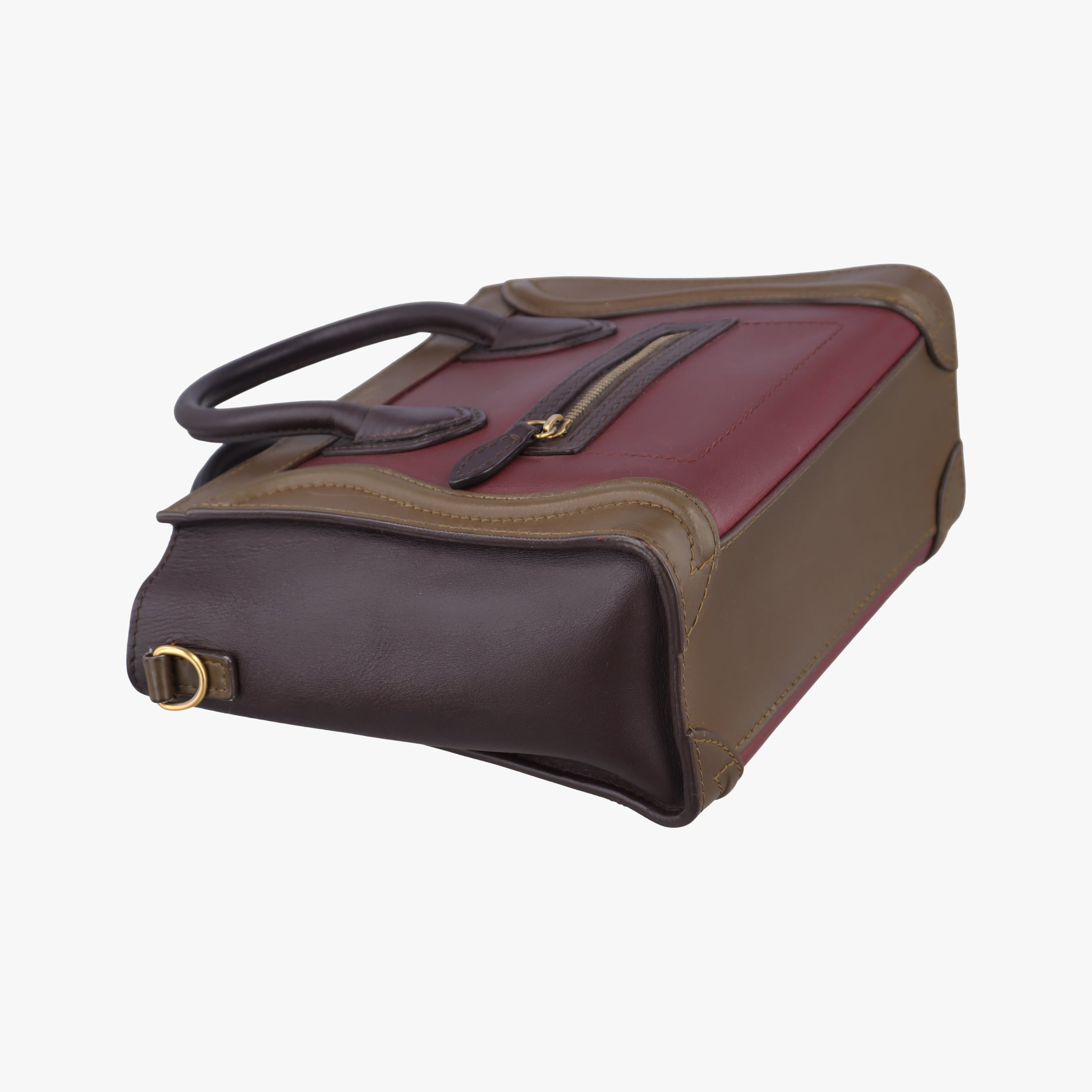 Pre-owned Celine luggage nano shopper Black× burgundy ×Brown Leather  handbag | stylenewstar
