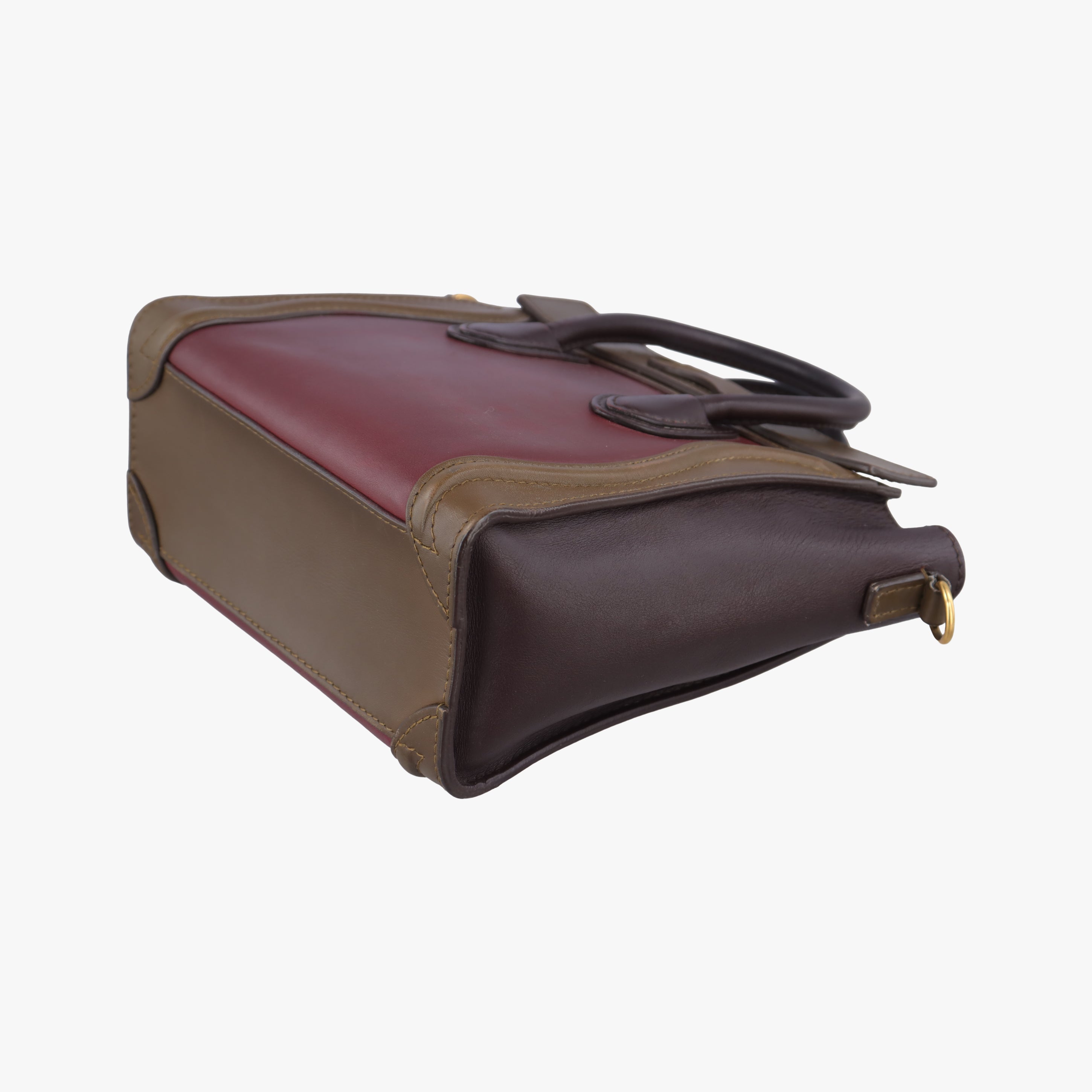 Pre-owned Celine luggage nano shopper Black× burgundy ×Brown Leather  handbag | stylenewstar