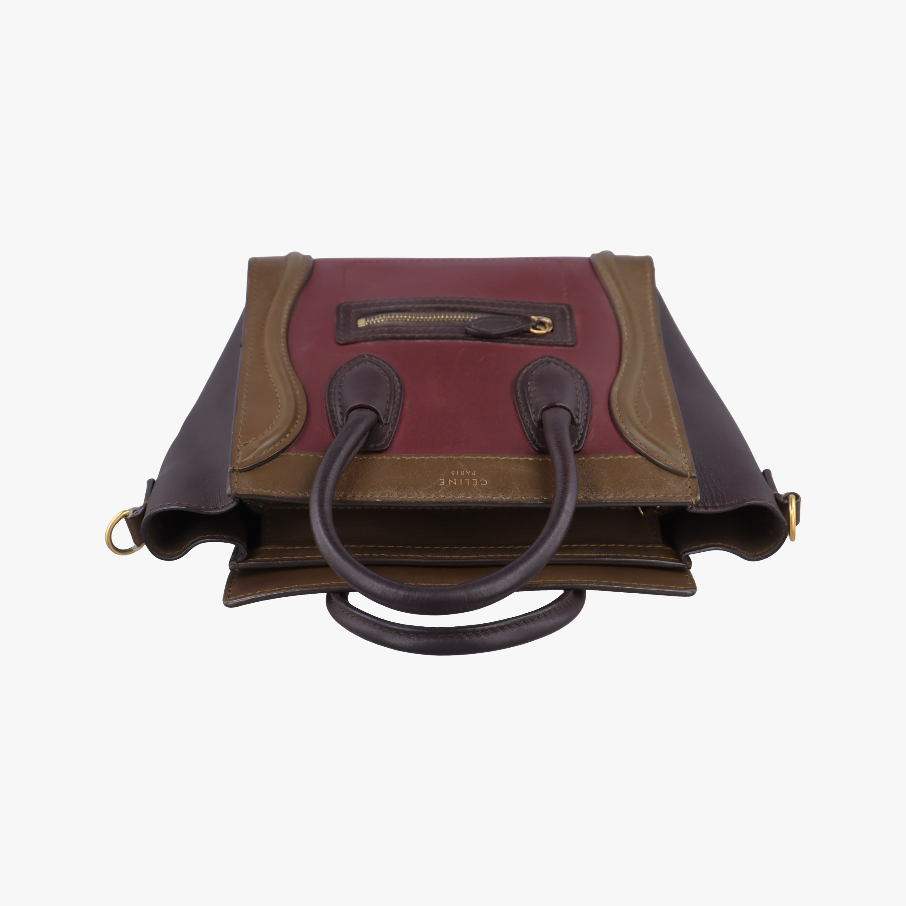 Pre-owned Celine luggage nano shopper Black× burgundy ×Brown Leather  handbag | stylenewstar