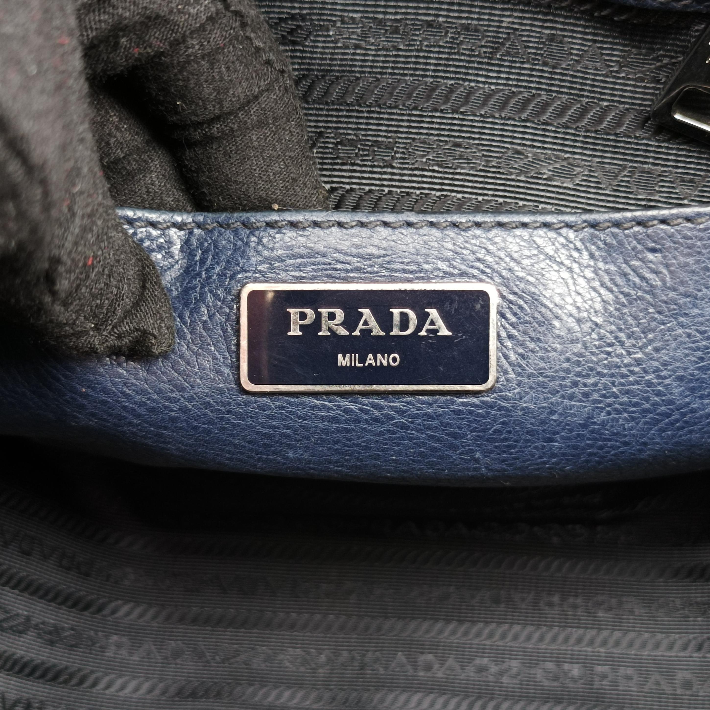 Pre-owned Prada Twin Pocket Tote Beige x Navy leather  shoulderbag | stylenewstar
